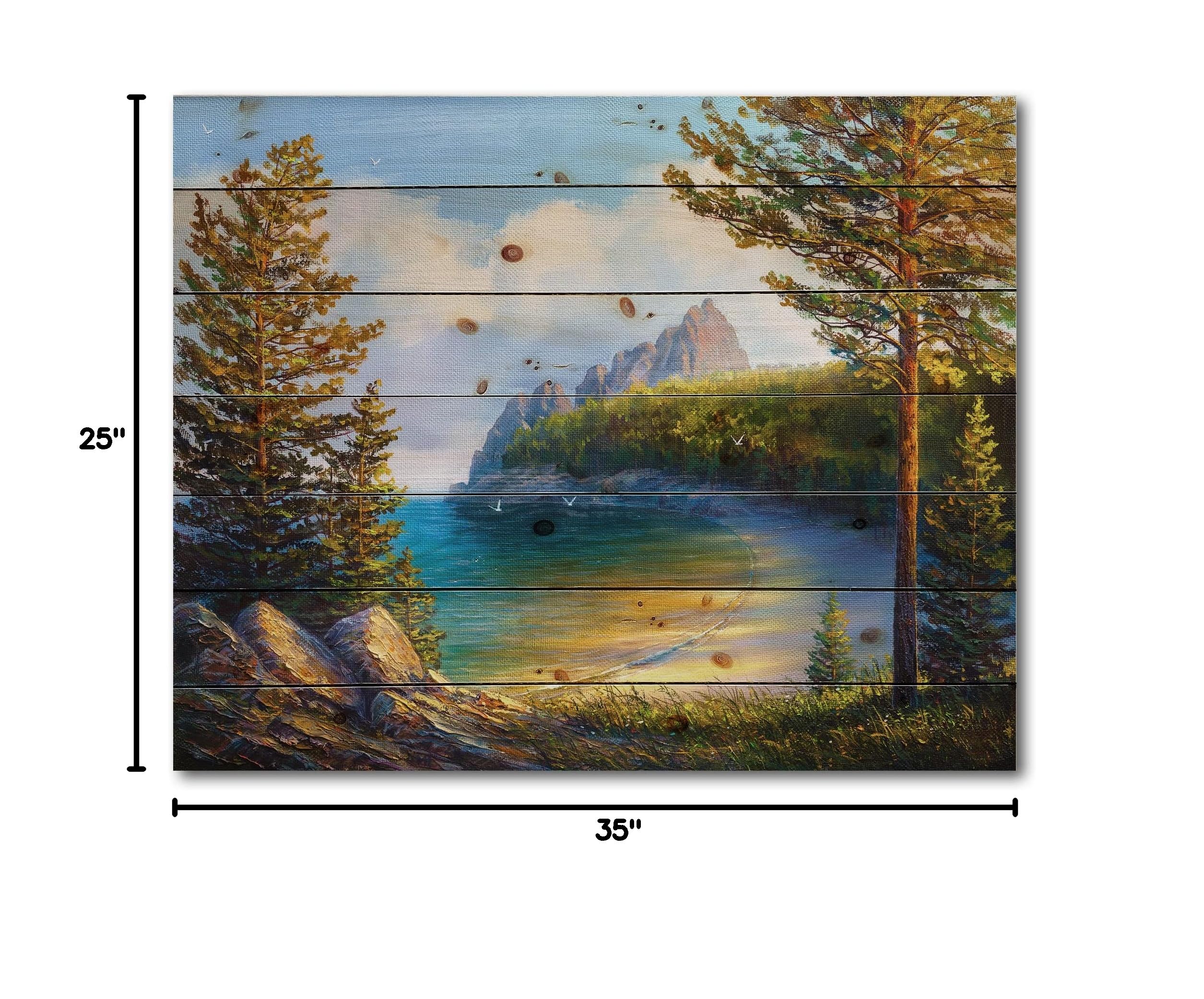 Morning Sun By The Wild Beach Nautical Wood Wall Art - Coastal Home Decor, Large Pine Wood Wall Panel with Green Printed Design - Perfect for Living Room, Bedroom, or Beach House Decoration