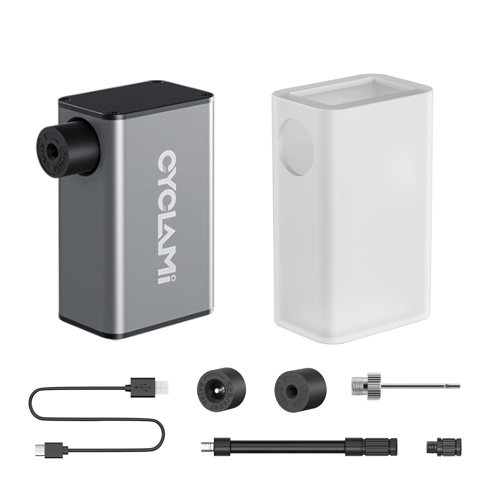 CYCLAMI Max 150/100 PSI Electric Bike Tire Pump with Gauge - Auto Stop, Presta & Schrader Valve, Type-C Rechargeable - Perfect for Road Bikes, Mountain Bikes & Commuting
