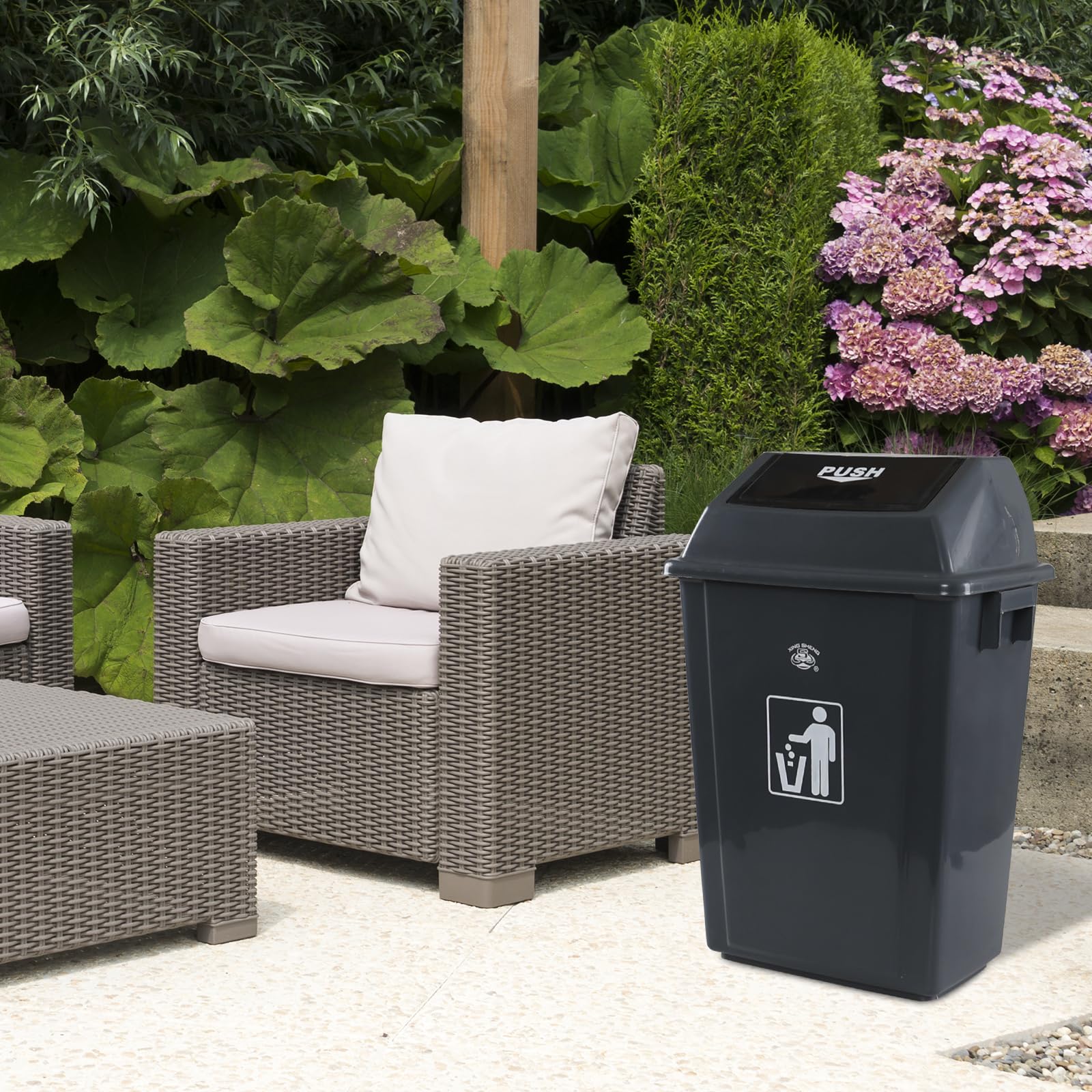 18 Gallon Plastic Trash Can with Swing Lid - 4-Pack Large Kitchen Garbage Bin with Swing-Top Lid, Grey - Perfect for Home, Office, Restaurant & Commercial Use