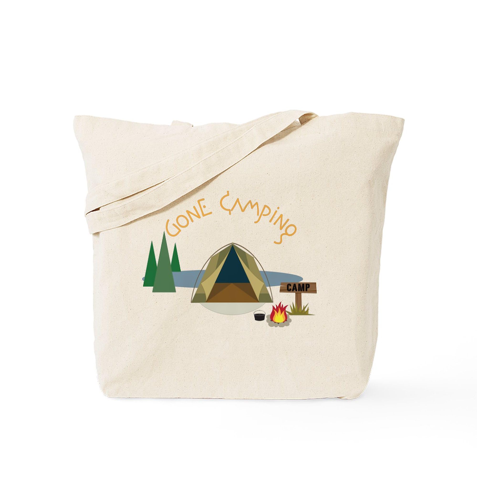Gone Camping Tote Bag - Natural Canvas Reusable Shopping Bag for Outdoor Adventures, Groceries & Beach Trips