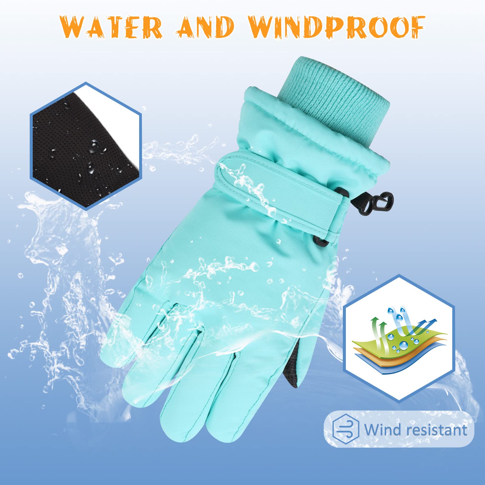 **Kids Winter Ski Gloves for Boys & Girls - Waterproof Snowboard Gloves with Fleece Lining - Warm Cold Weather Gloves for Skiing, Snowboarding & Outdoor Winter Activities**