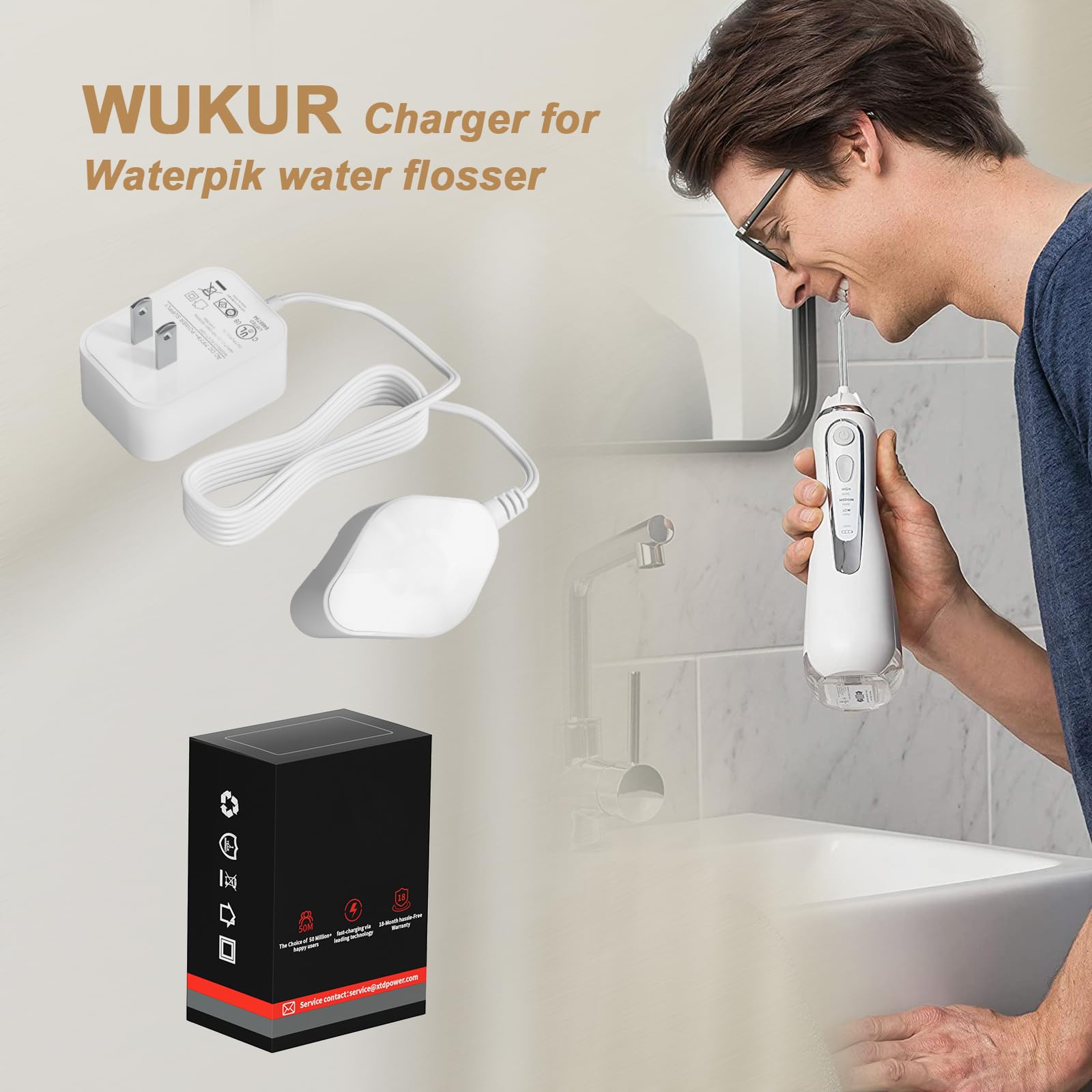 **WUKUR Replacement Magnetic Charger Cord for Waterpik Water Flosser - 5.9FT Power Cord Compatible with WP-560, WP-562, WP-563, WP-567 Models - Perfect for Home & Travel Dental Care**