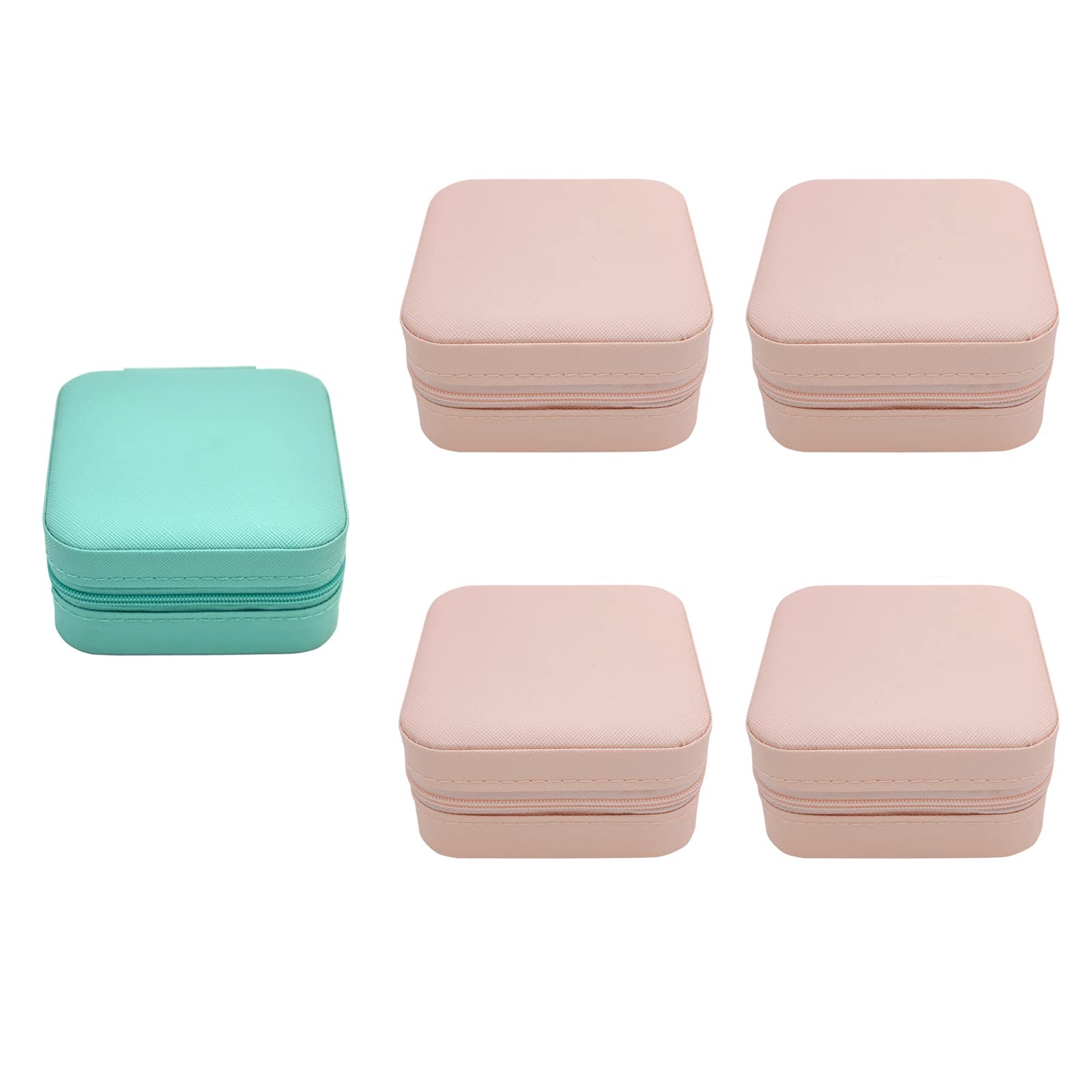 Blue & Pink Mini Jewelry Travel Case Set (1 Blue + 4 Pink) - Portable Jewelry Organizer Box for Necklaces, Rings & Earrings - Compact Travel Jewelry Storage for Vacation, Business Trips & Daily Use - TRODANCE