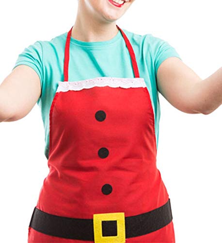 Festive Santa Claus Christmas Apron - Red Holiday Cooking Apron for Family Baking & Christmas Party Fun - Perfect for Holiday Gatherings, Baking Cookies & Festive Celebrations
