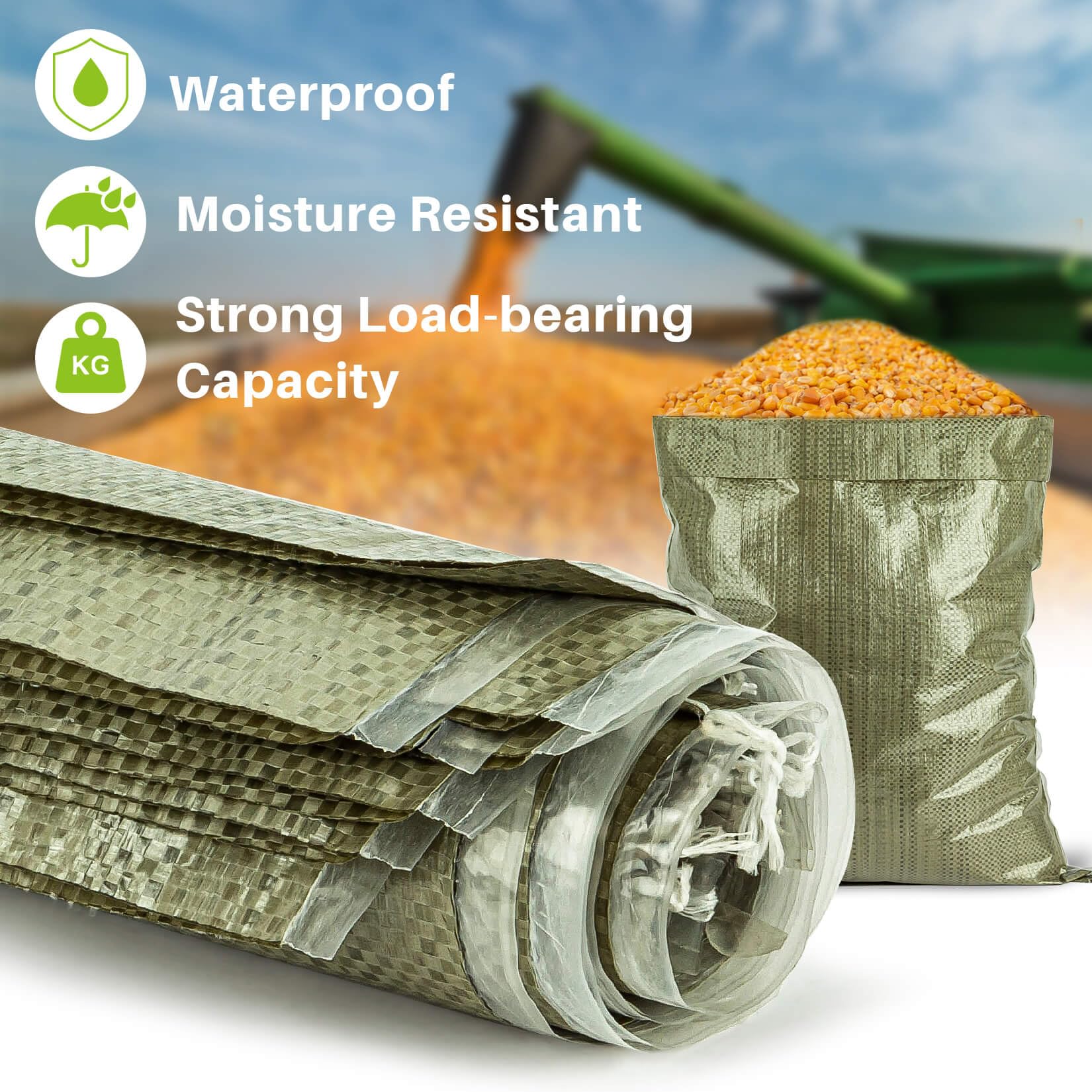 10PCS Heavy Duty Green Woven Polypropylene Sand Bags - Tear Resistant Empty Sandbags for Hurricane Protection, Flood Control, Construction Projects & Dry Material Storage | Emergency Preparedness, Garden Use & DIY Projects