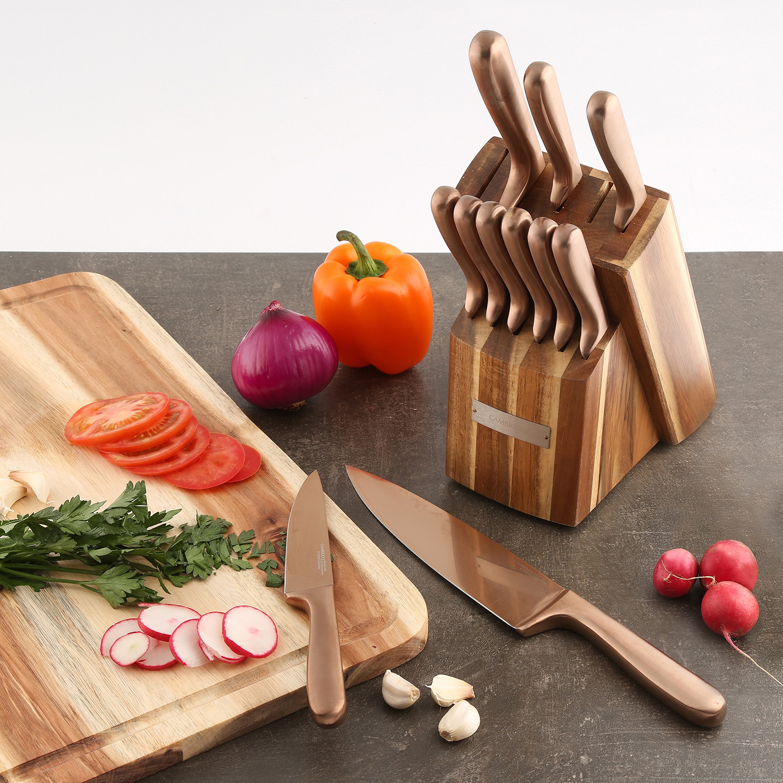 Cambridge Silversmiths Rame 12-Piece Stainless Steel Cutlery Set with Wooden Block - Elegant Flatware for Dinner Parties, Weddings & Formal Dining