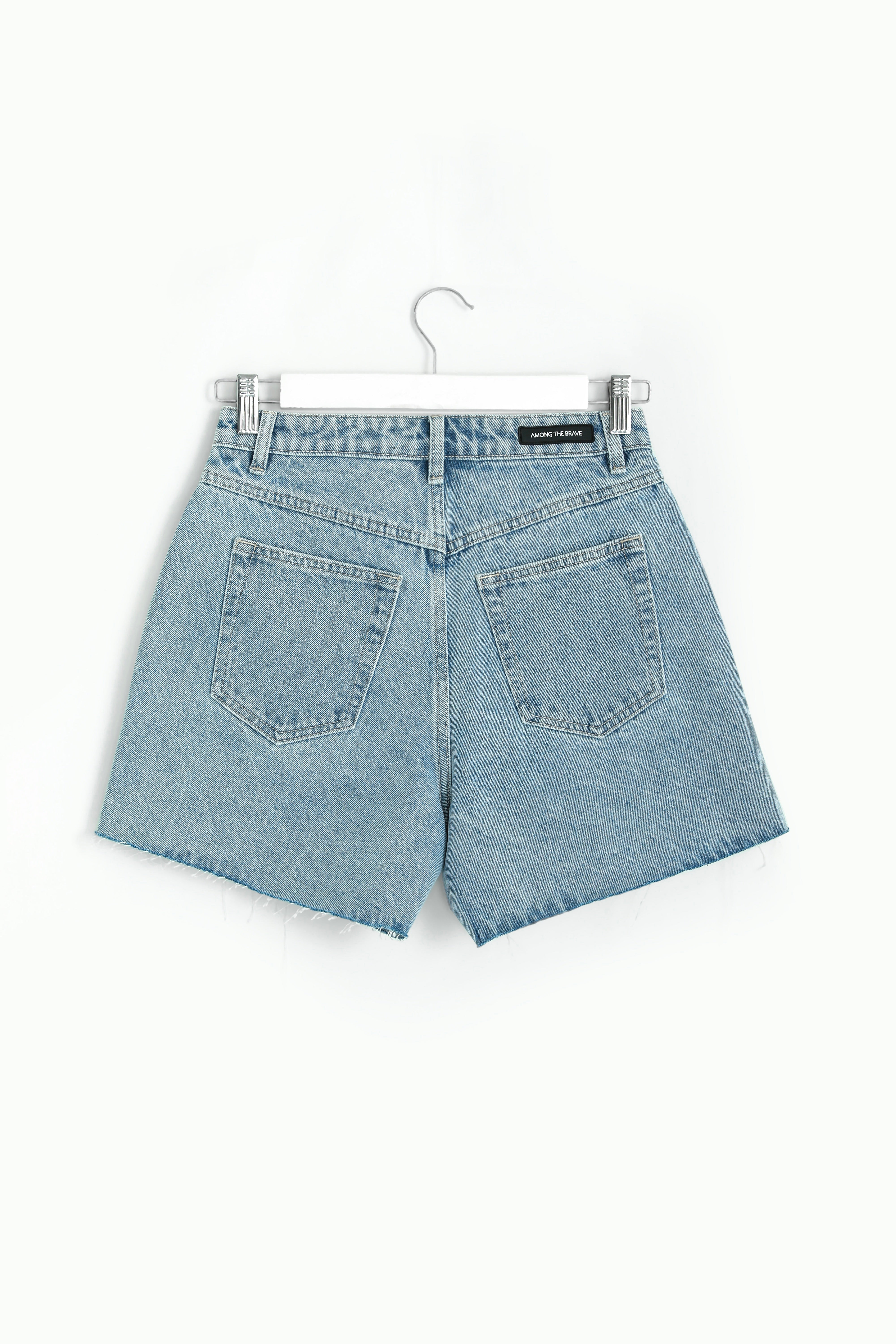 Haze Mid Blue Denim Shorts for Women - High Waisted Distressed Denim Shorts with Raw Hem - Perfect for Summer Outfits, Beach Vacations and Casual Street Style