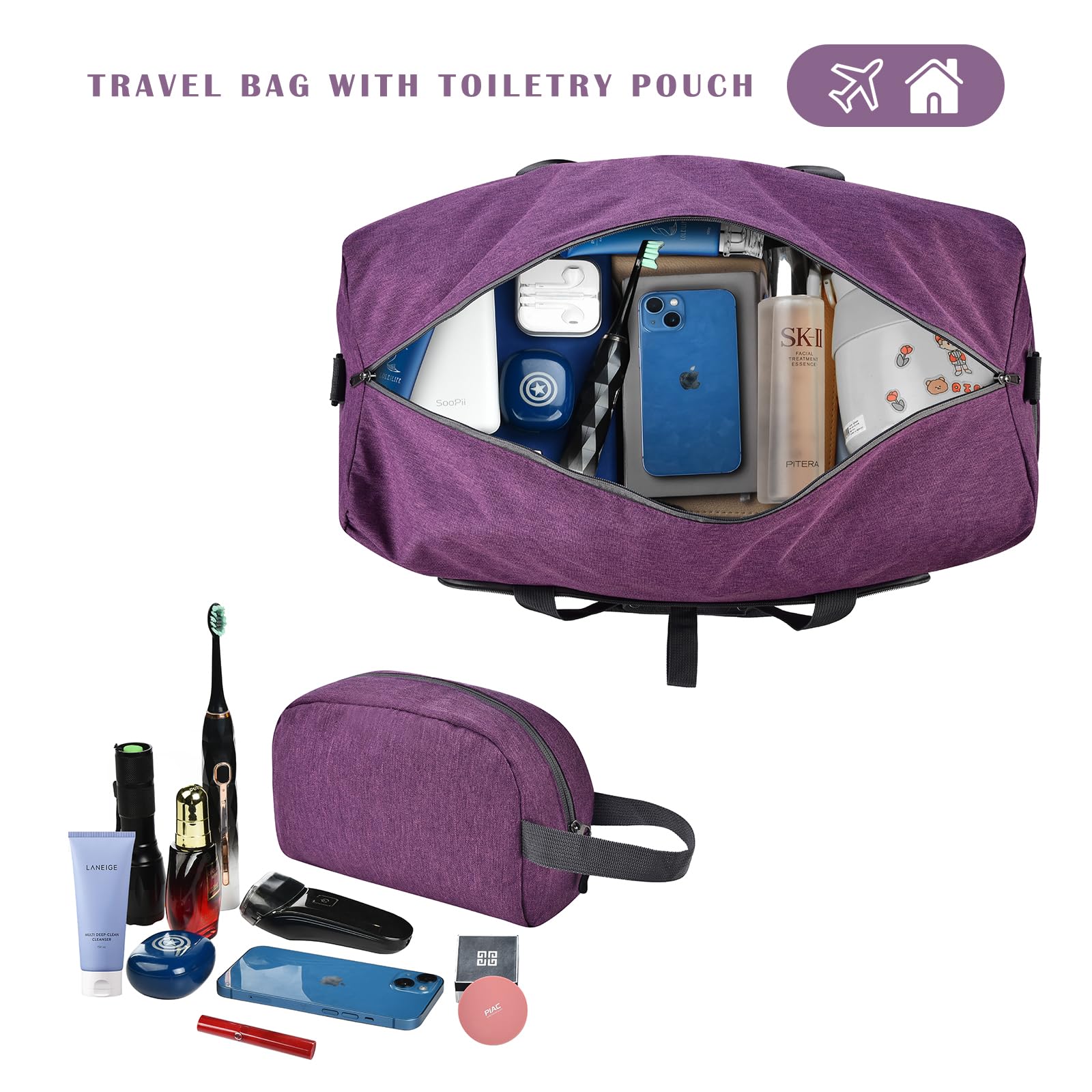 Felipe Varela Foldable Waterproof Duffle Bag with Shoes Compartment & Adjustable Strap - Travel Duffel Bags for Men & Women - Perfect for Gym, Weekend Trips & Air Travel