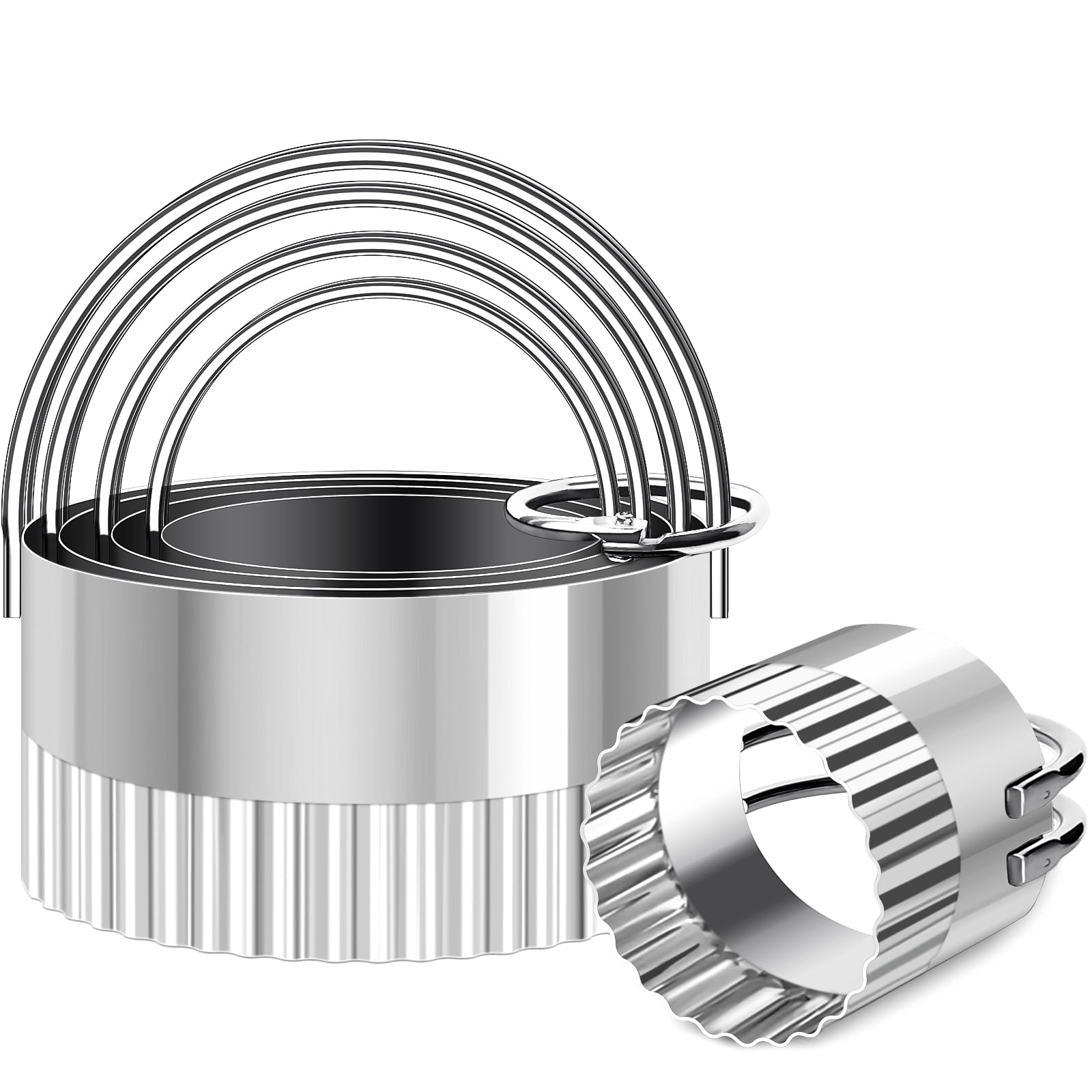 ALLTOP 5-Piece Stainless Steel Round Biscuit Cutters Set with Handle & Fluted Edge - Professional Baking Tools for Cookies, Pastry, Scones, Donuts - Perfect for Holiday Baking, Party Treats & Homemade Desserts