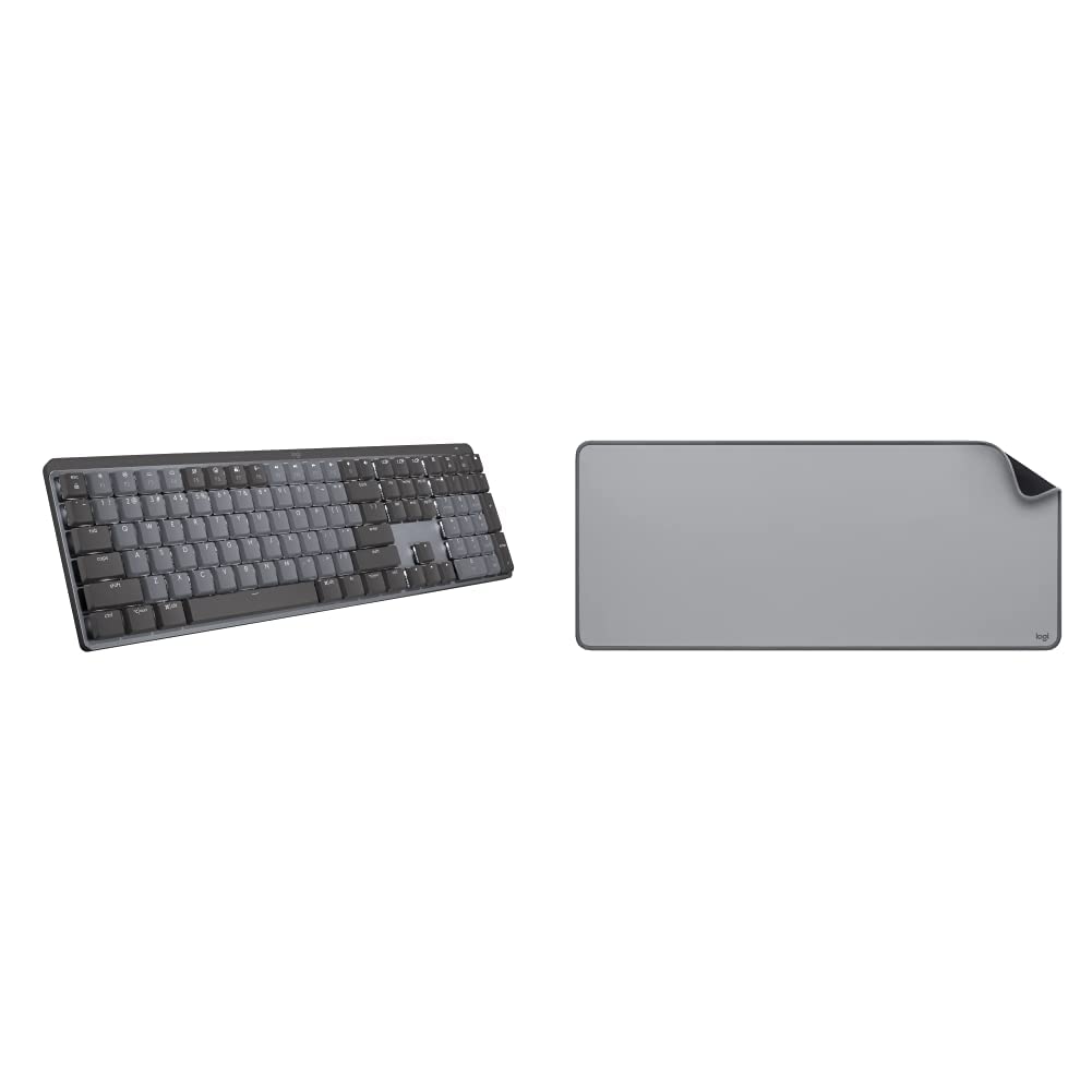 Logitech MX Mechanical Wireless Illuminated Keyboard with Linear Switches - Backlit Keys, Bluetooth & USB-C Connectivity for Mac, Windows, Linux, iOS & Android - Premium Metal Design with Desk Mat (Mid-Grey) - Perfect for Office Work, Gaming & Programming