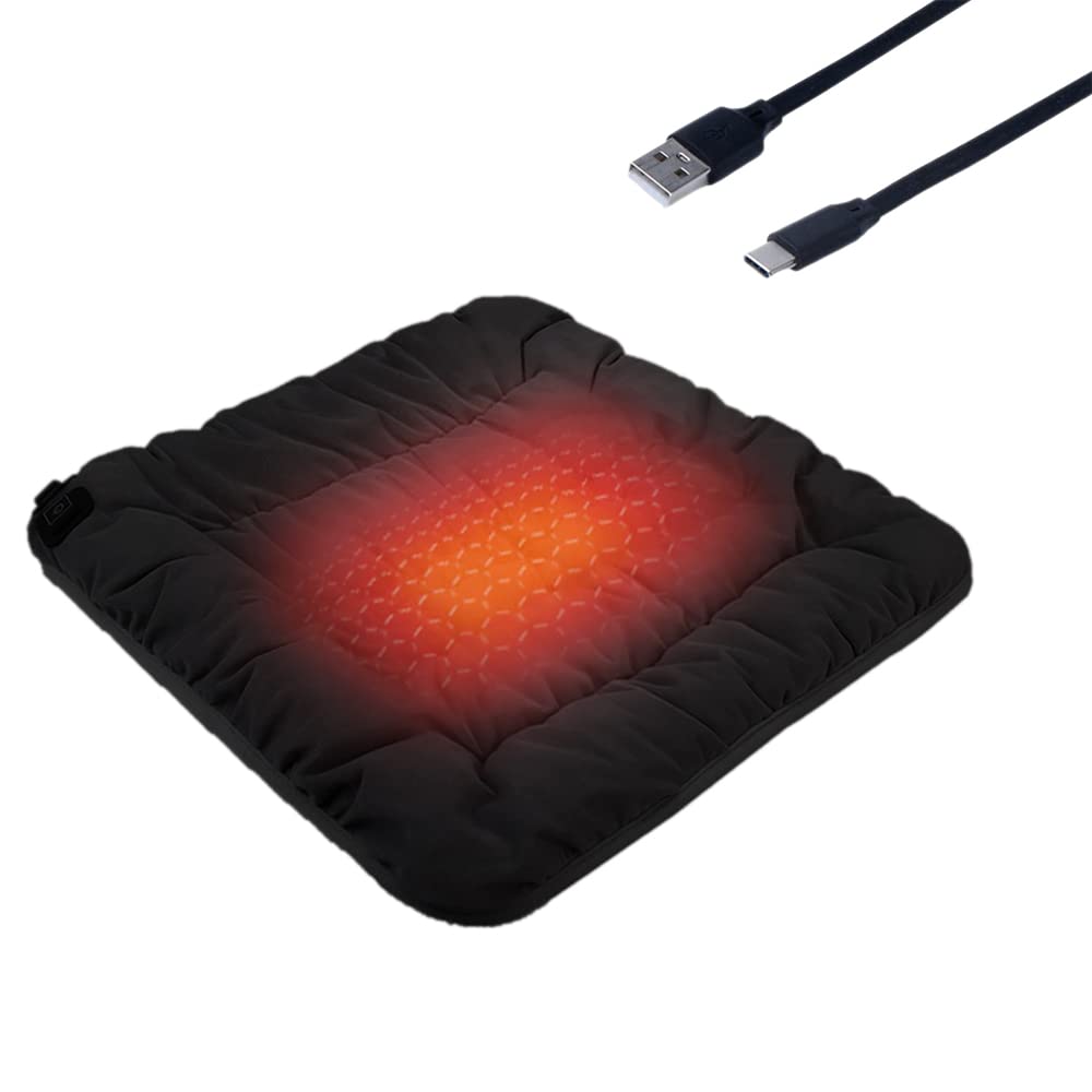 USB Rechargeable Electric Heating Pad - Portable Heated Seat Cushion for Office, Car, Home & Travel | Fast Warming Pain Relief | Black | Perfect for Winter, Back Pain & Comfort