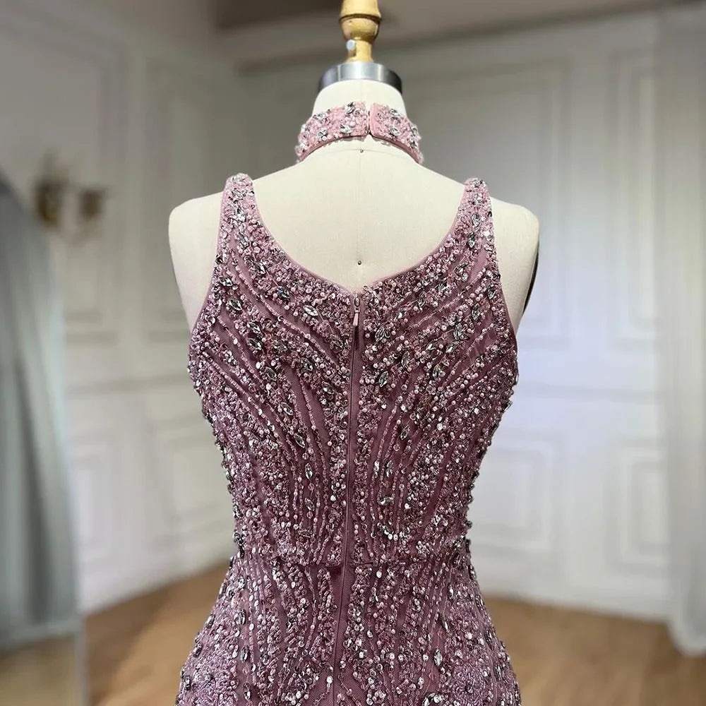 Elegant Pink Mermaid Evening Dress for Women - Sleeveless High Slit Luxury Dubai Gown for Wedding, Party & Special Occasions | Serene Hill LA72259 | Perfect for Red Carpet, Gala & Formal Events