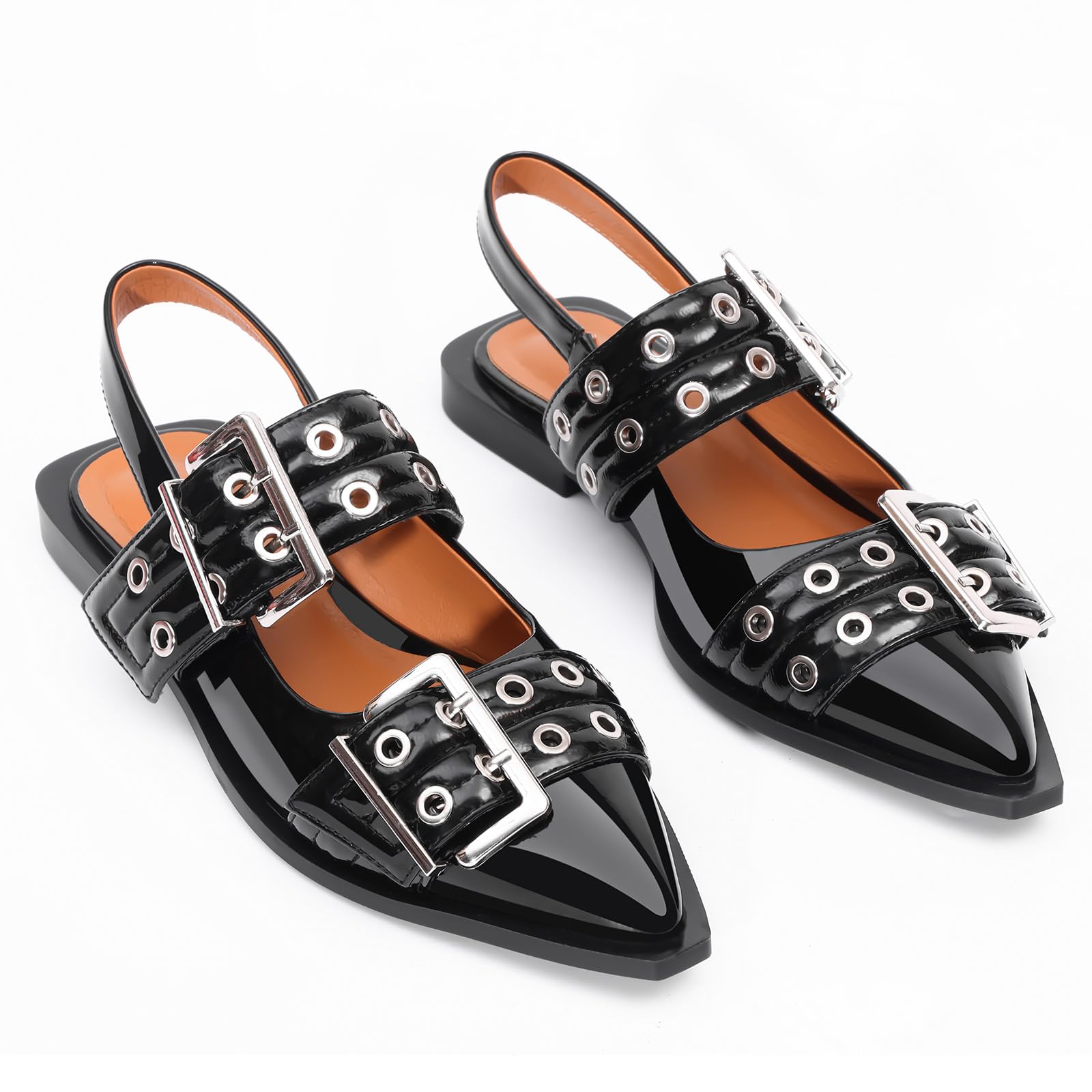 Women's Buckle Ballet Flats - Slingback Pointed Toe Ballerina Shoes with Low Block Heel | Comfortable Casual Dress Flats for Spring, Summer & Fall | Perfect for Office, Dating & Daily Wear