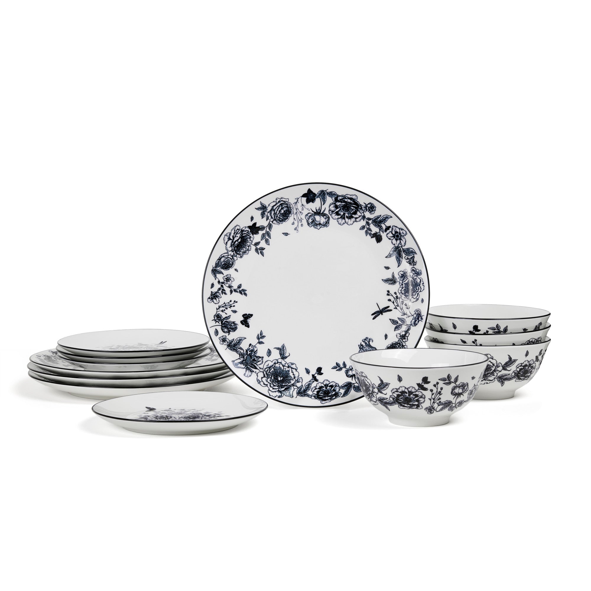Premium Black Porcelain Dinnerware Set - 16-Piece Elegant Tableware for Fine Dining, Dinner Parties & Special Occasions
