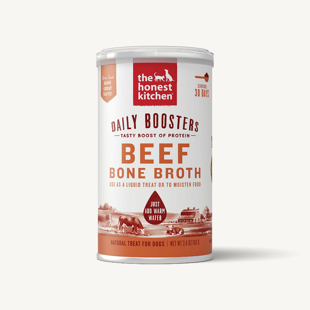 The Honest Kitchen Daily Boosters Instant Beef Bone Broth with Turmeric for Dogs - 3.6oz (102g) | Grain-Free Supplement for Joint & Digestive Health | Perfect for Senior Dogs & Post-Surgery Recovery