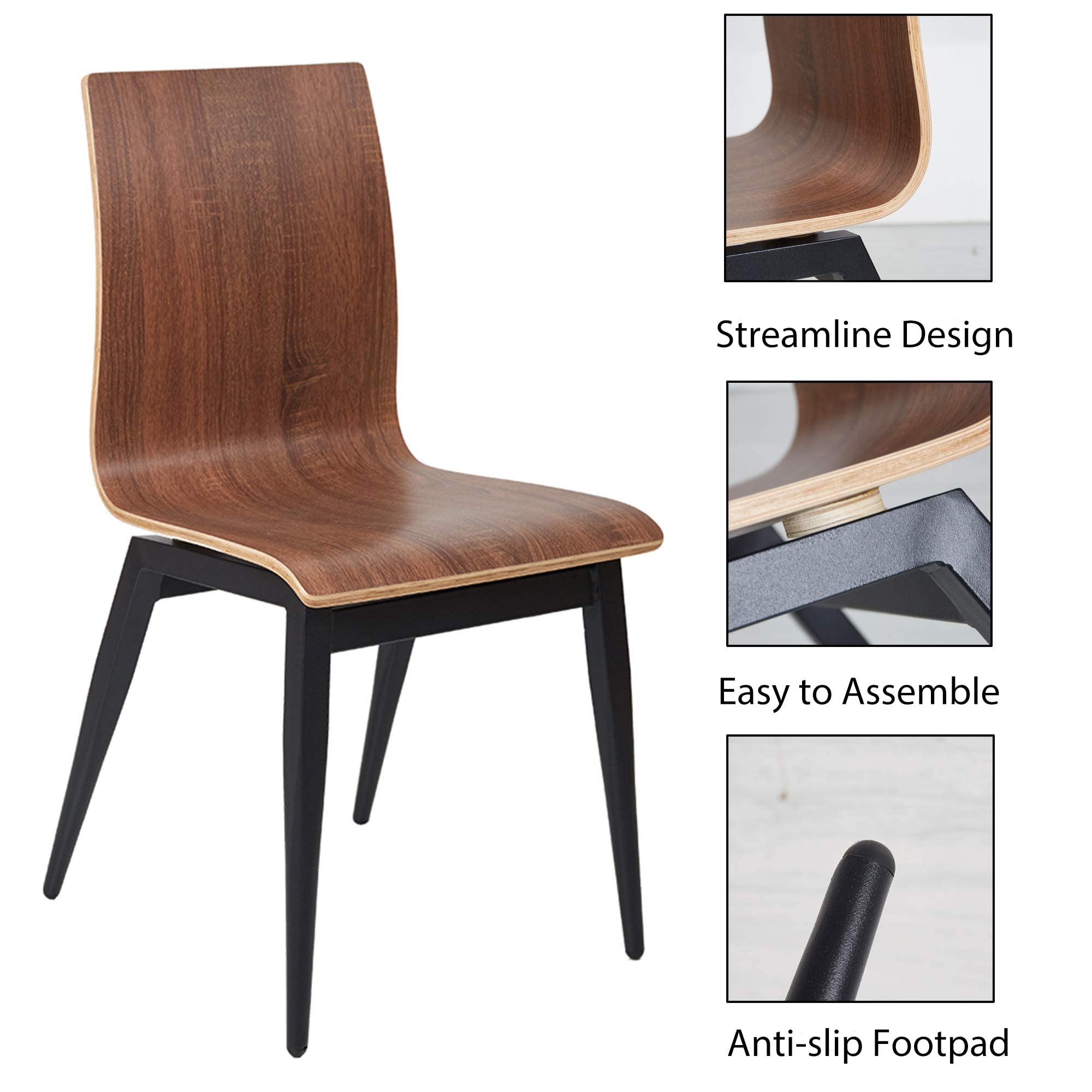 Modern Dining Room Chairs Set of 4 - Wooden Seat & Metal Leg Kitchen Chairs for Indoor/Outdoor Use - Ergonomic Oak Side Chairs for Home, Restaurant, and Patio Dining