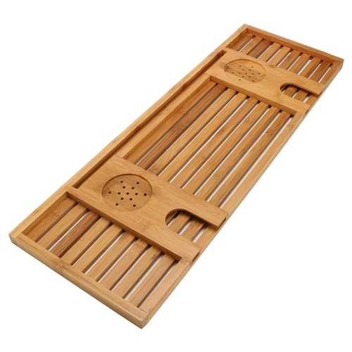 Premium Bamboo Bathtub Caddy Tray with Book Holder, Tablet Stand, Phone Slot & Wine Glass Holder - Relaxing Bath Accessories for Spa, Reading & Wine Time