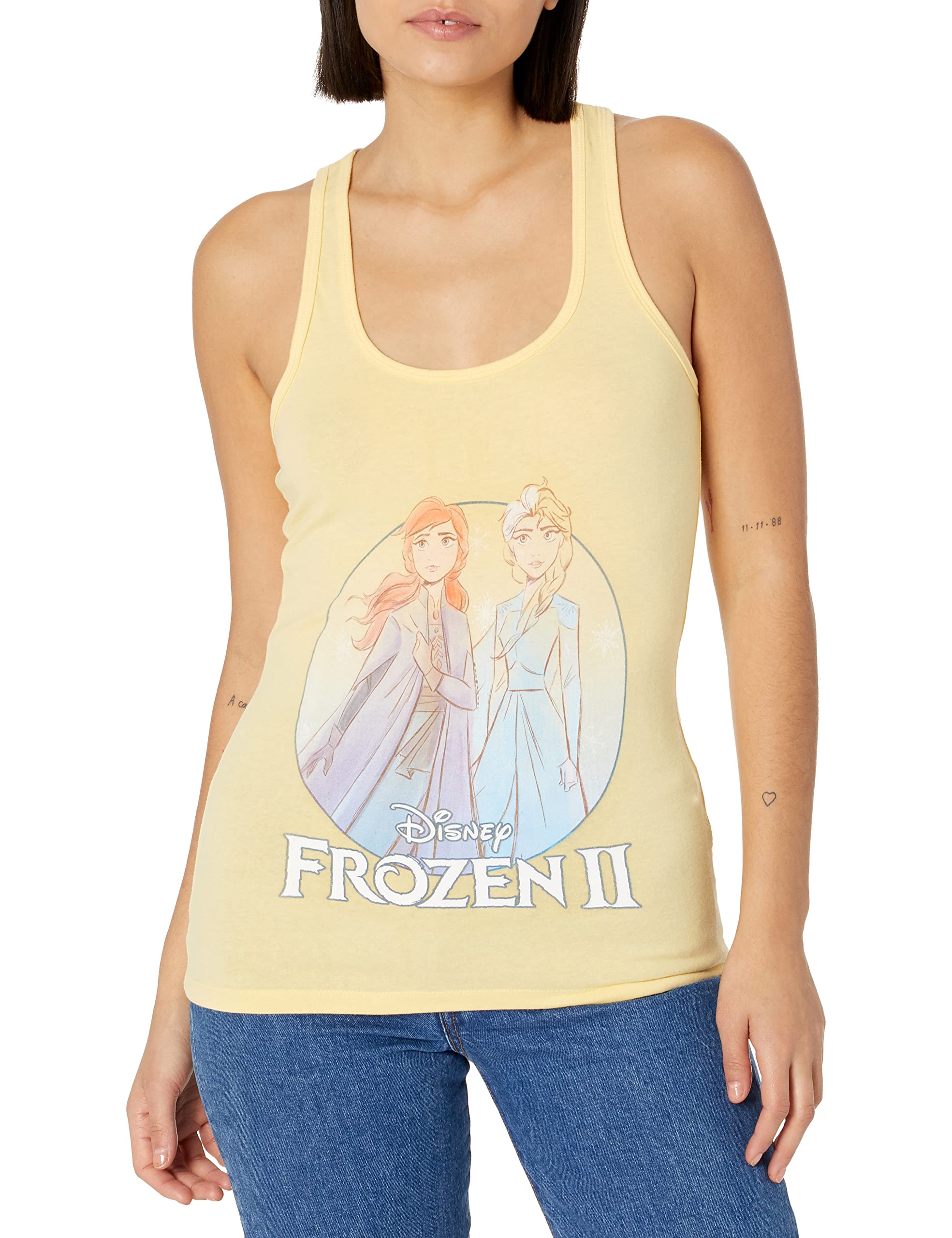 Fifth Sun Women's Frozen 2 The Journey Slim Fit Racerback Tank Top - Soft Scoop Hem Disney Princess Tee for Casual Wear & Summer Outfits