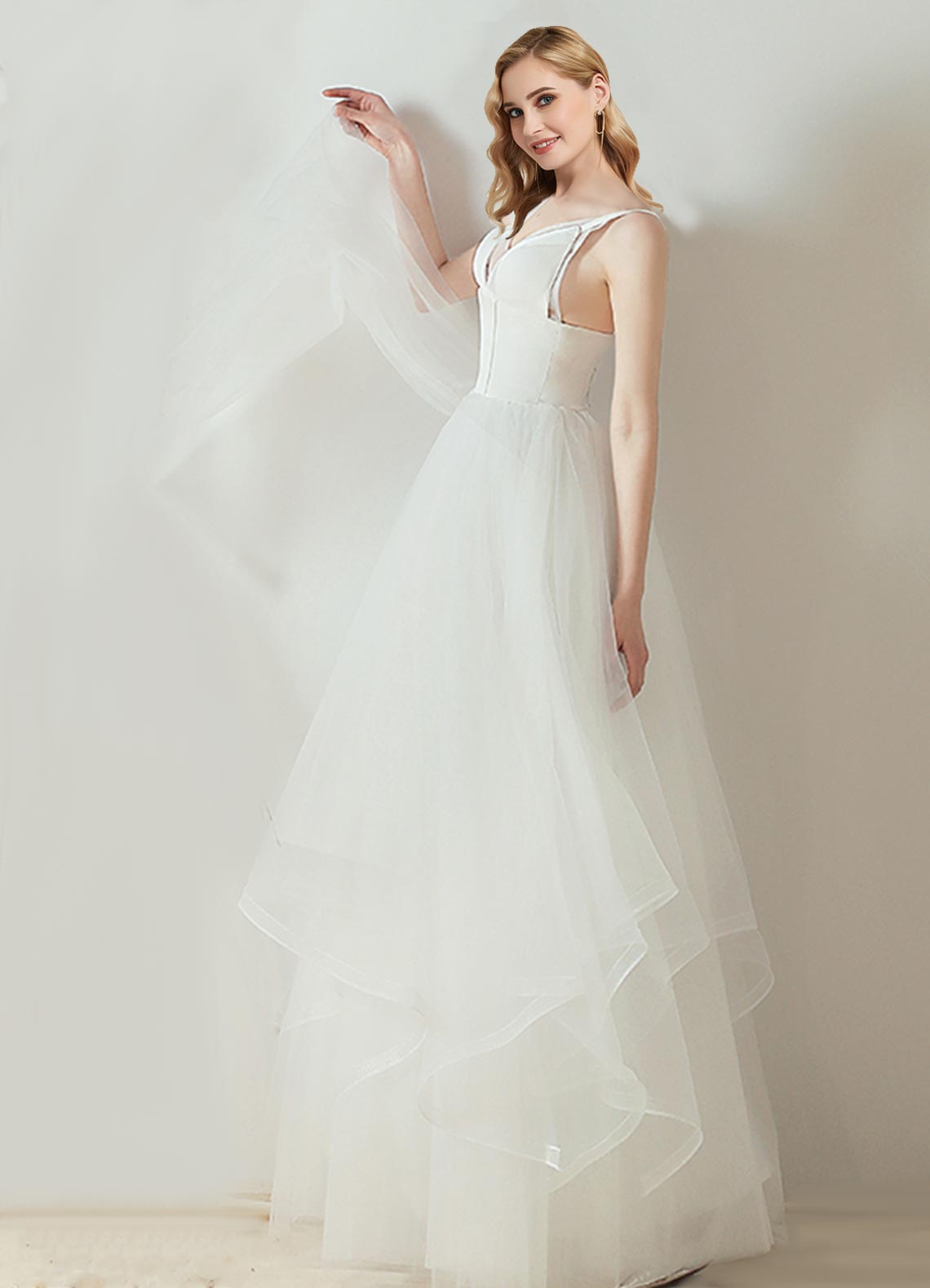 Elegant Corset Bodice V-Neck Wedding Skirt with Dimensional Cut & Irregular Hem - Perfect for Bridal, Prom, and Formal Occasions