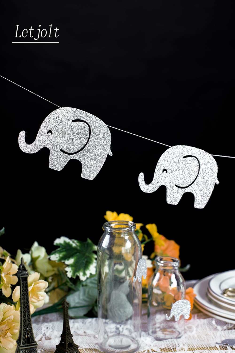 Baby Shower Garland Decorations - 10ft Glitter Elephant Banner for Nursery, Winter Birthday Party & New Year's Supplies (17 Pcs) - Perfect for Baby Showers, Gender Reveals & Nursery Wall Decor