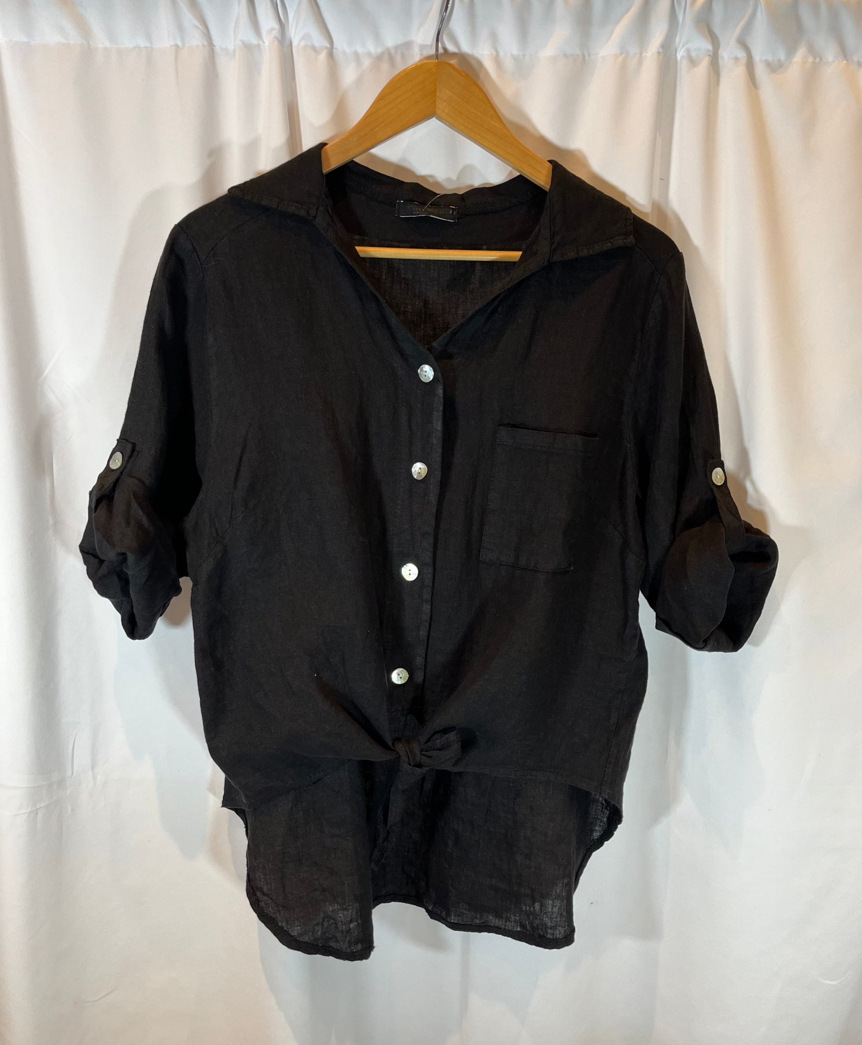 Stylish Tie Front Linen Shirt for Women - Breathable Summer Blouse for Casual Outings & Beach Vacations