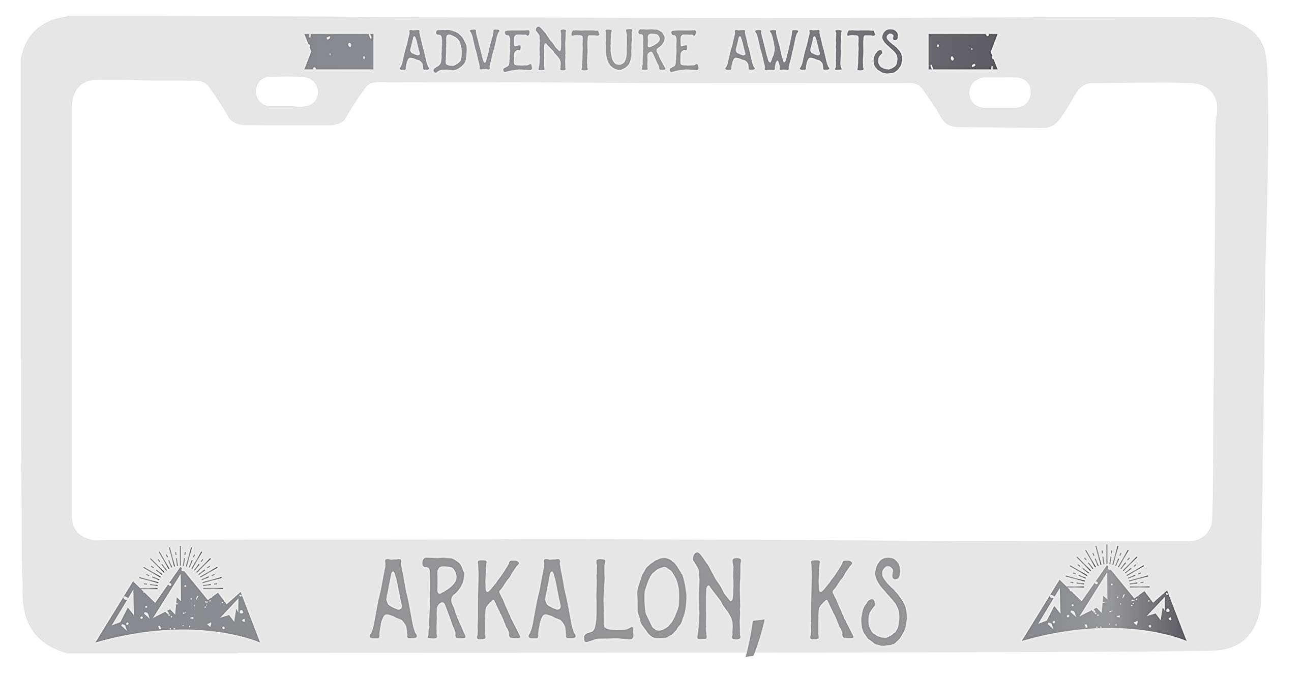 Arkalon Kansas Laser Engraved Metal License Plate Frame - 'Adventures Awaits' Custom Design for Cars & Trucks - Perfect for Road Trips & Travel Enthusiasts