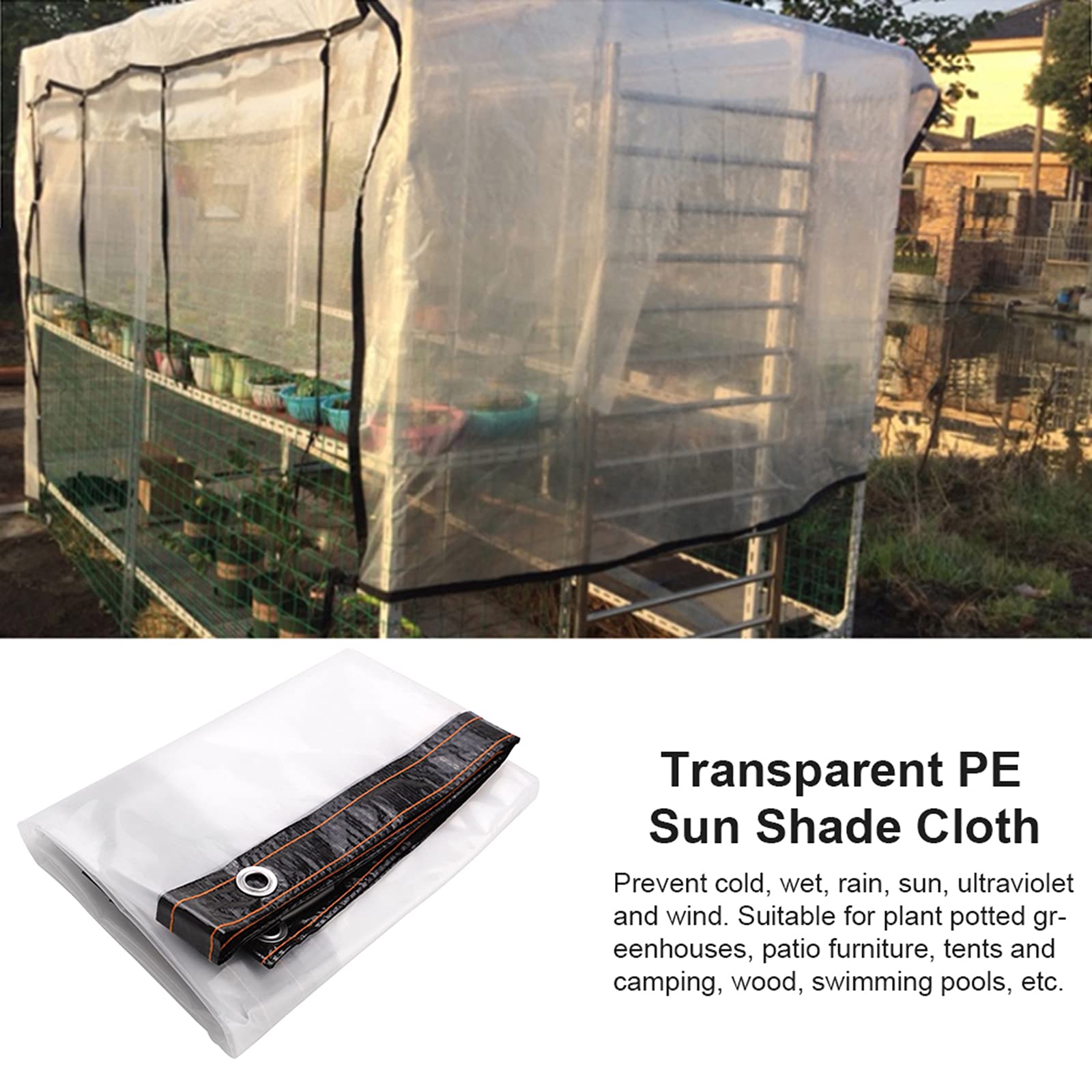 6.5 x 5ft Clear Vinyl Tarpaulin with Grommets & Bungee Cords - Waterproof Transparent Tarp for Plant Cover, Patio, Garden, Camping & Outdoor Protection - UV Resistant Polyethylene Shelter for Shed, Greenhouse & Insulation
