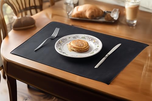 Vintage Distressed Genuine Leather Placemats Set of 6 - Handcrafted Dining Table Mats for Home, Cafe & Restaurant - Matte Black Personalized Table Decor - Perfect for Dinner Parties, Weddings & Upscale Dining Events