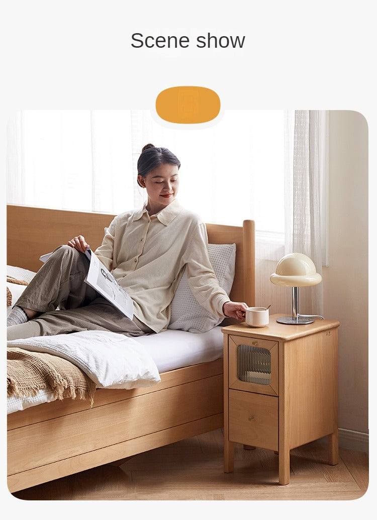 Solid Beech Wood Ultra Narrow Nightstand - Compact Bedside Table for Small Spaces, Perfect for Apartments, Dorms & Cozy Bedrooms