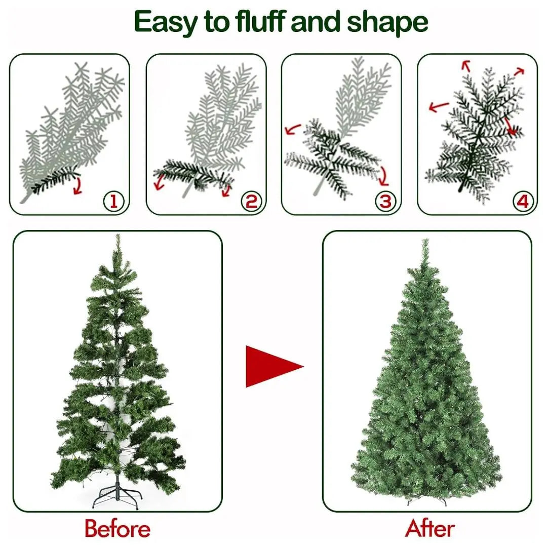 6'/7' Premium Artificial Christmas Tree with Realistic PVC Branch Tips - Easy Assembly Metal Stand & Hinged Branches - Perfect for Home, Office, and Holiday Decorations