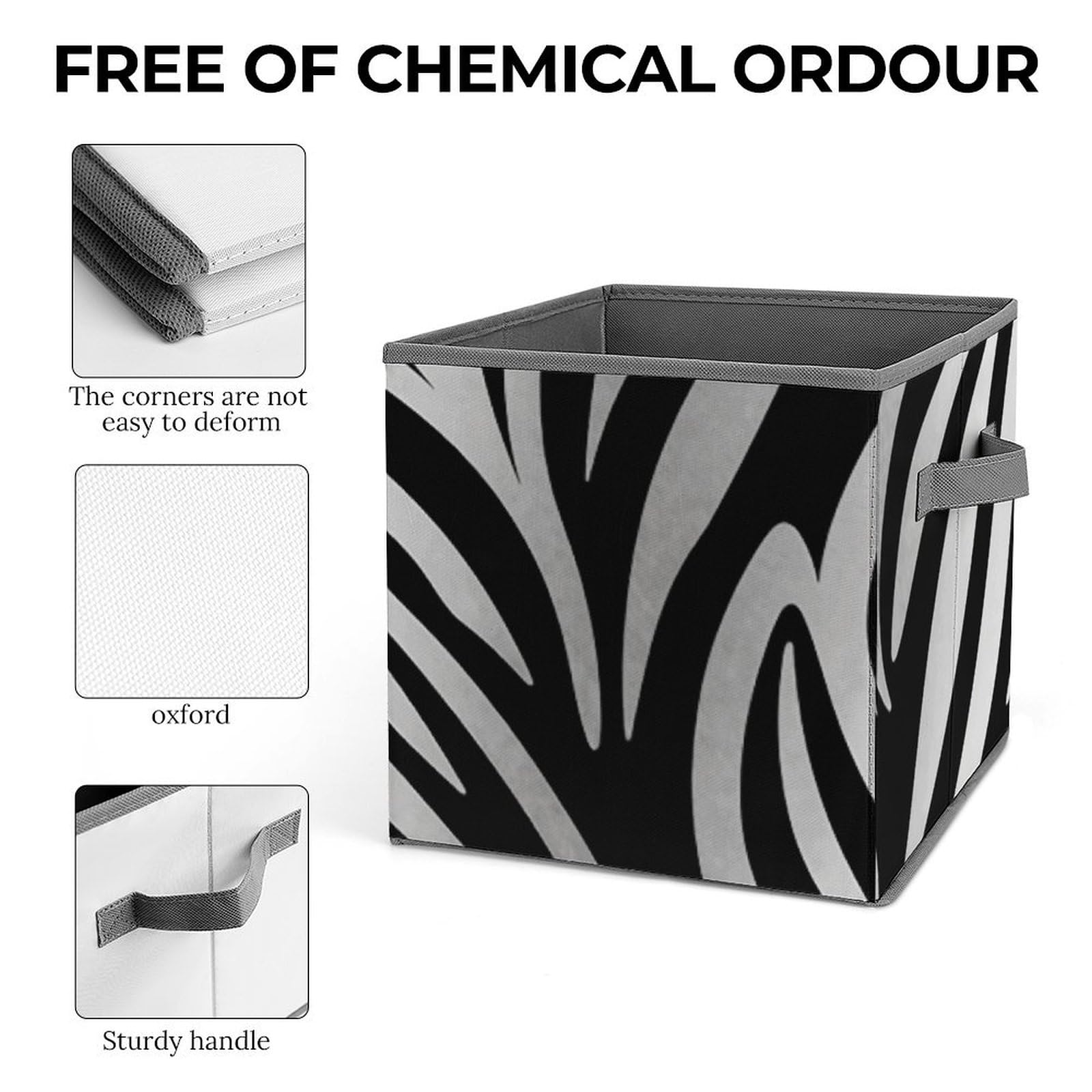 Foldable Zebra Print Storage Cubes with Handles - Closet Organizer Bins for Cabinet, Shelf & Wardrobe - Perfect for Bedroom, Kids Room & Office Organization