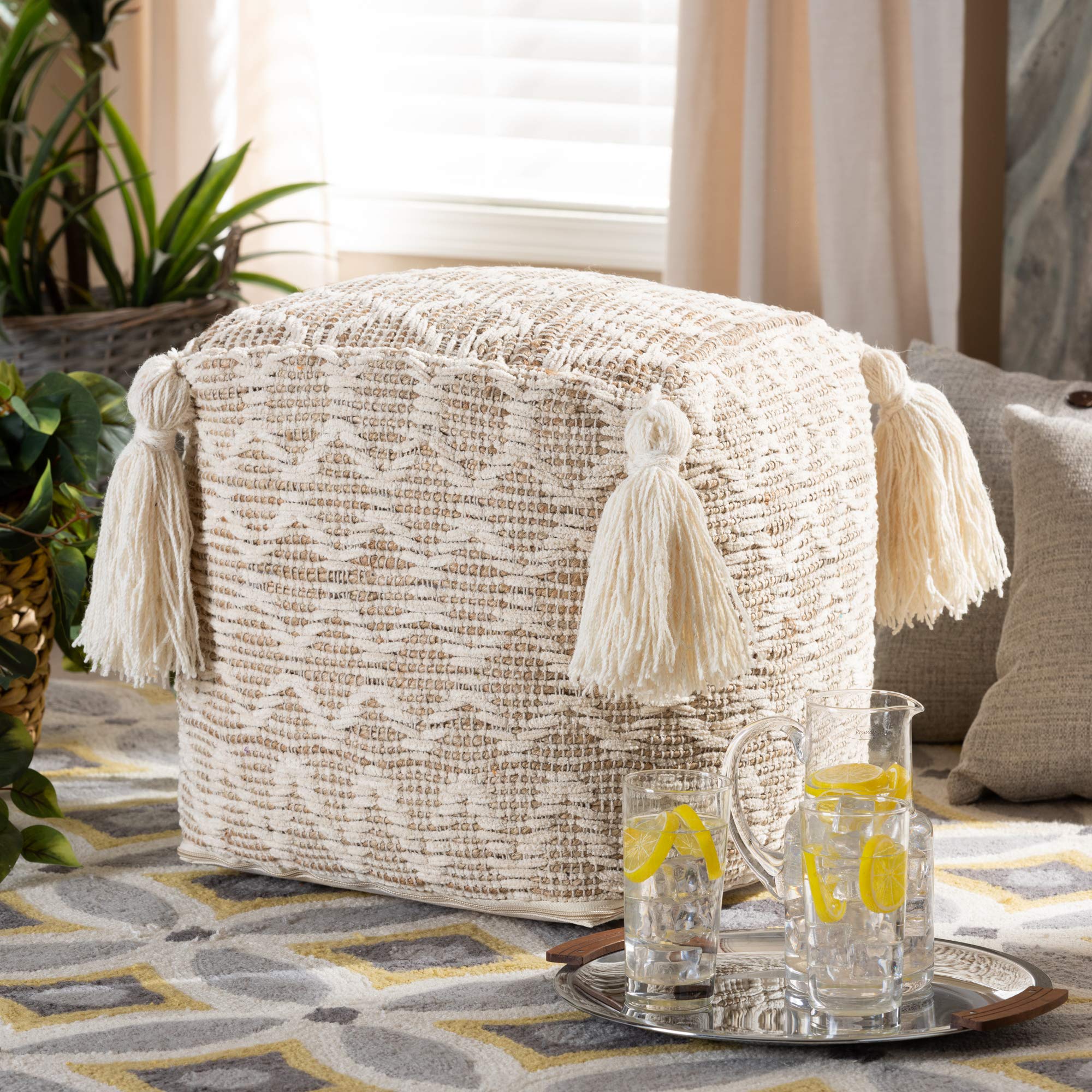 Baxton Studio Ottomans - Natural/Ivory Fabric Storage Ottoman Bench with Lift Top, Perfect for Living Room, Bedroom & Entryway Seating