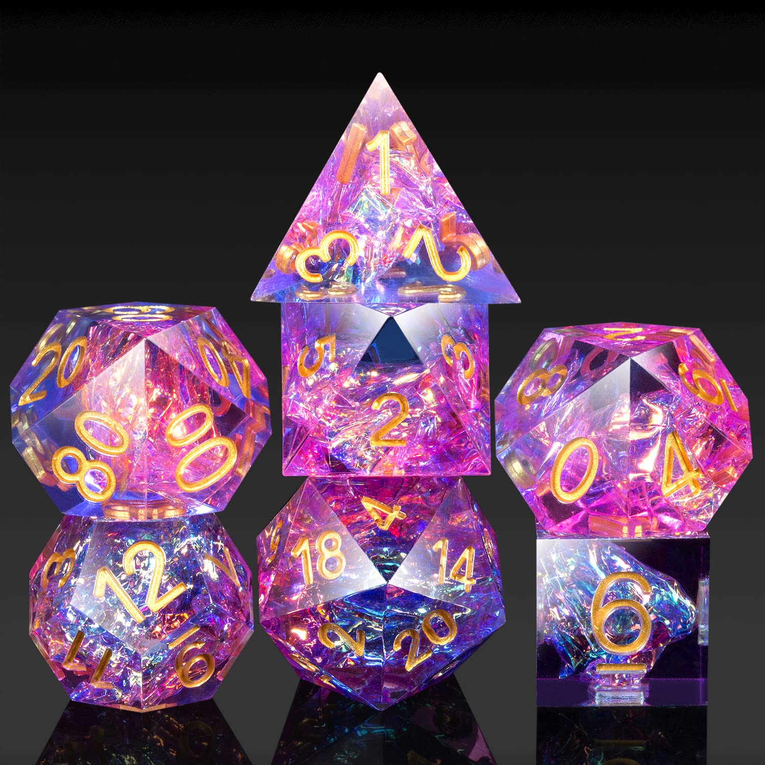 DND Dice Set - 7 PCS Sharp Edge Polyhedral Dice with Elegant Gift Case for Dungeons & Dragons RPG Games (Translucent Pink & Blue) - Perfect for Tabletop Gaming, D&D Campaigns, and Collectors
