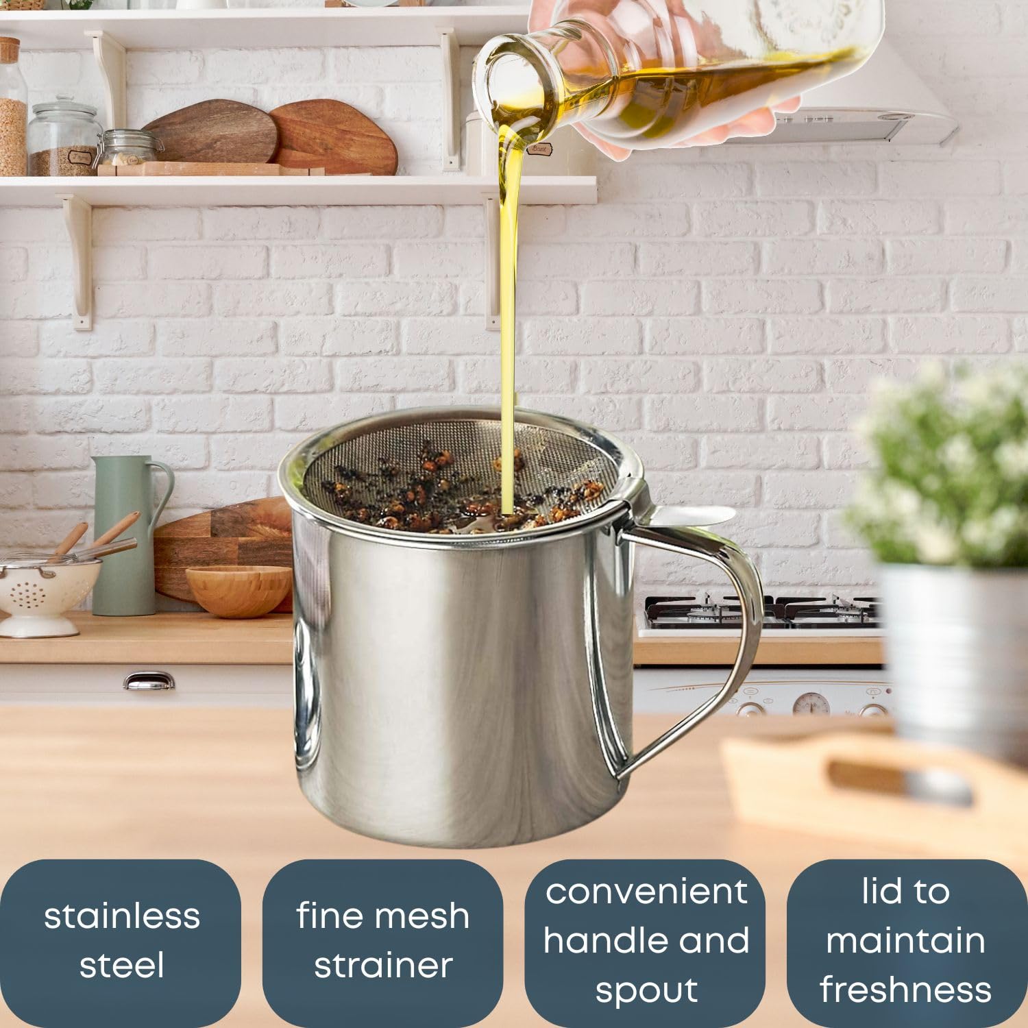 Stainless Steel Oil Keeper - Kitchen Oil Storage for Frying & Cooking