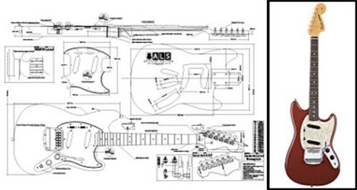 Fender Mustang Electric Guitar Full-Scale Blueprint - DIY Build & Repair Guide for Musicians & Luthiers | Perfect for Home Studio, Stage Performance & Guitar Restoration Projects