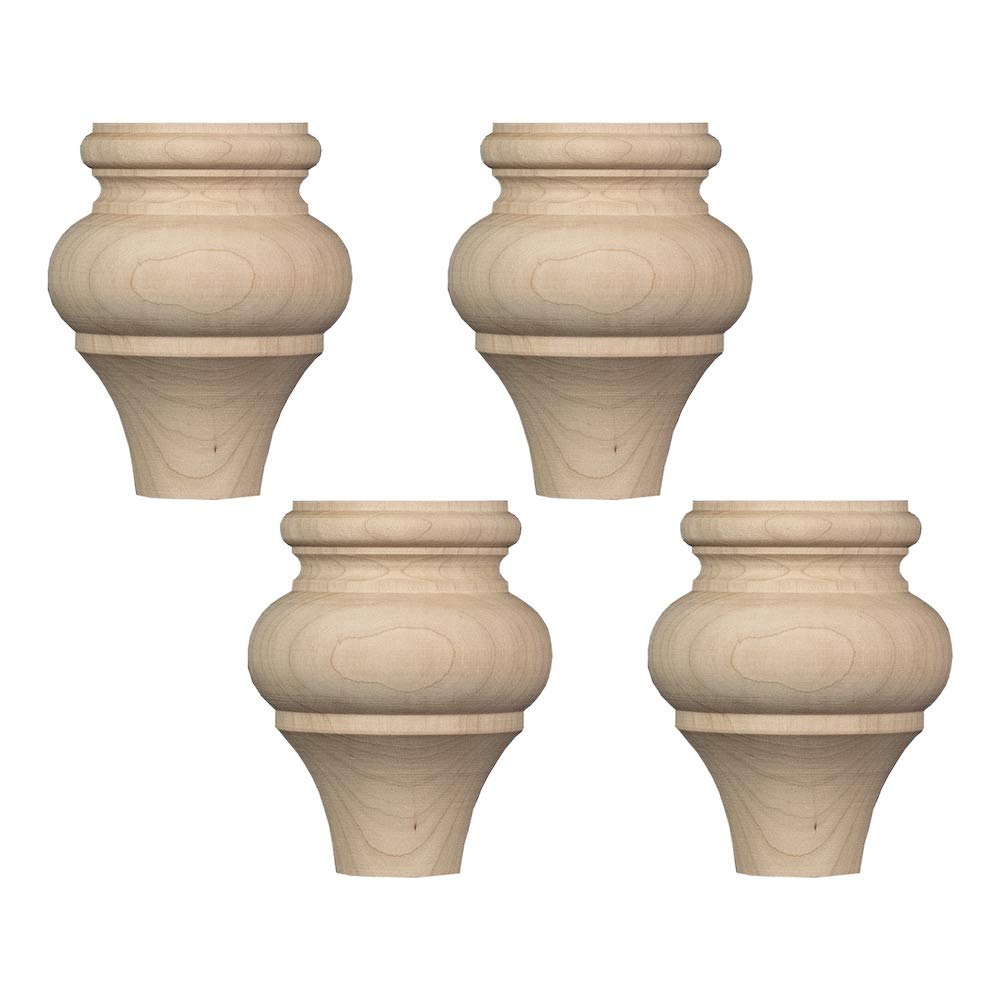 Hard Maple Wood Round Bun Feet for Furniture (Set of 4) - Unfinished Replacement Legs for Dressers, Cabinets, Sofas - Sanded & Ready to Stain - Perfect for DIY Home Decor Projects
