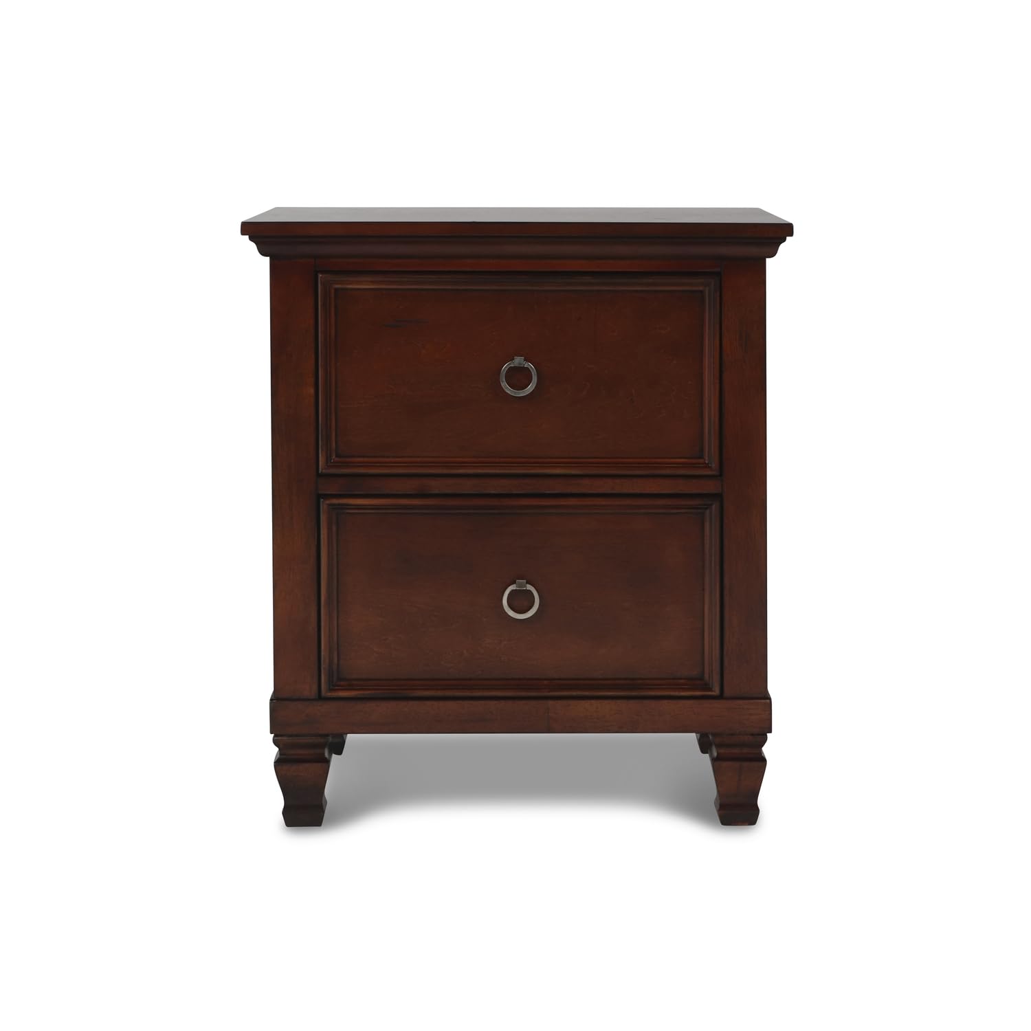 Tamarack Wood 2-Drawer Nightstand - Classic Brown Cherry Bedside Table for Bedroom | Rustic Wooden Nightstand with Storage Drawers | Perfect for Small Spaces & Apartment Living
