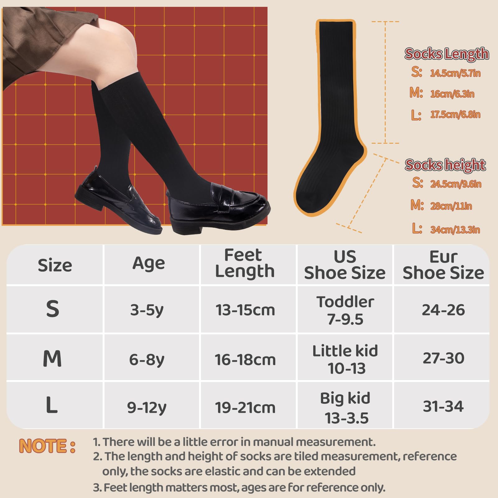 4 Pairs Girls Knee High Socks - Striped Seamless Toe School Uniform Socks for Kids, Over The Knee Socks for Girls & Boys - Perfect for School, Dance, and Winter Outfits