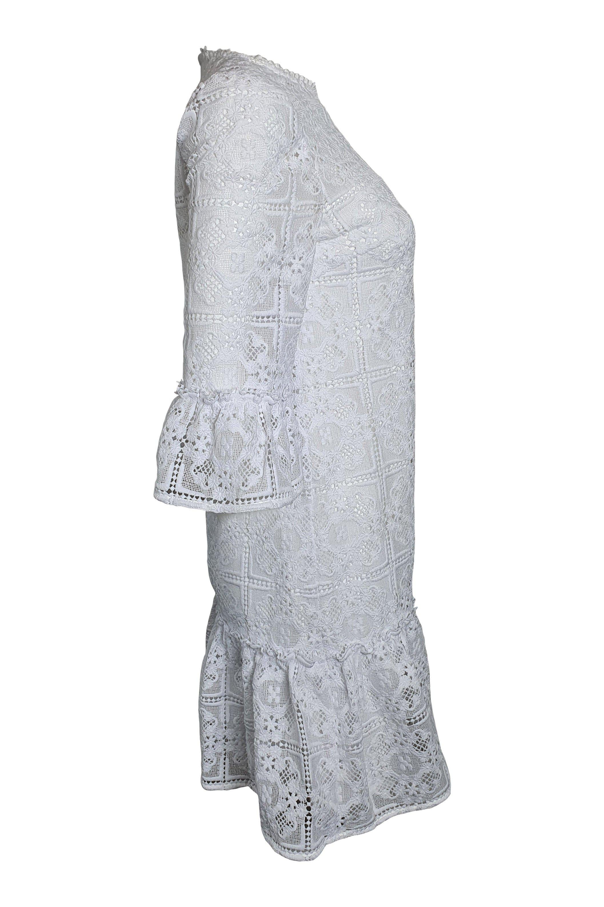 KATE SPADE New York White Scenic Route Lace Flounce Shift Dress - Women's Summer Floral Dress for Wedding & Party (US 0 | UK 6) | Perfect for Bridal Shower, Garden Party & Cocktail Events