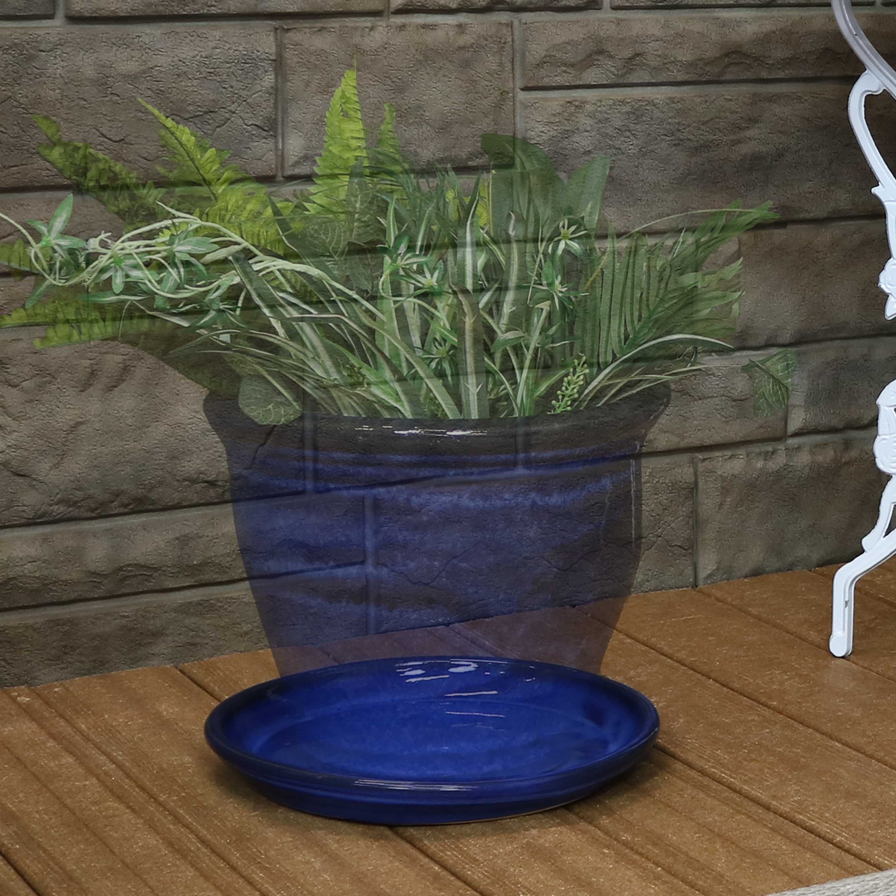 Sunnydaze Set of 2 Glazed Ceramic Planter Saucers - 6 Inch Flower Pot Trays for Indoor & Outdoor Plants - Perfect for Drainage and Protecting Surfaces
