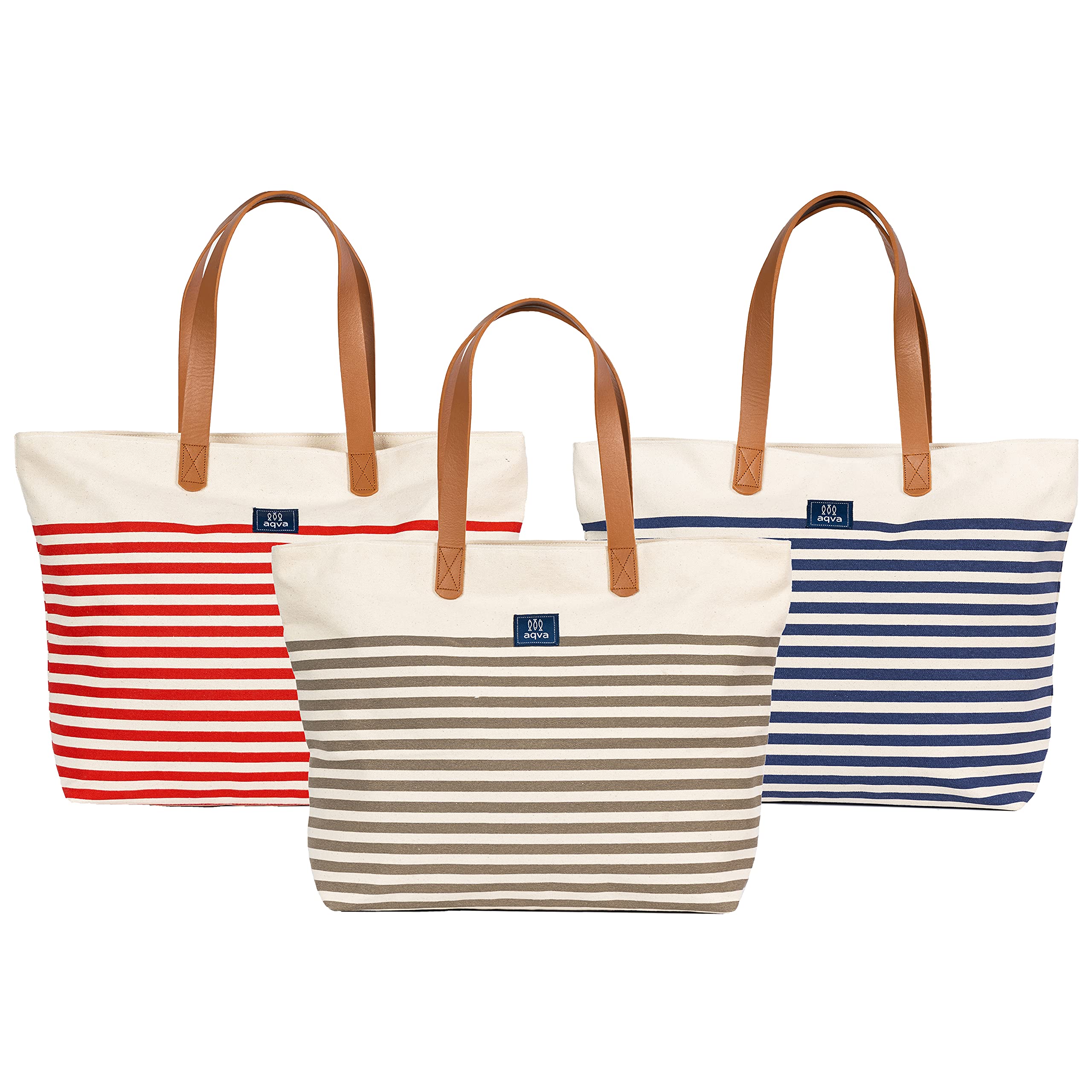 AQVA Cotton Canvas Tote Bag for Women & Men - Durable Shoulder Bag with Inner Zip Pocket - Fashionable Canvas Handbag for Grocery Shopping, Travel, Work & Beach - Perfect for Daily Use, Office Commute & Weekend Getaways