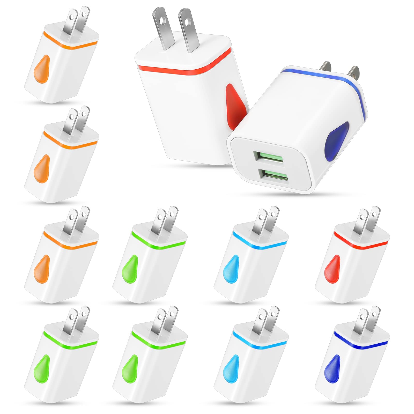Xuhal 12 Pack Fast USB Wall Charger Block - 2.1A Bulk Power Adapter Cube for iPhone, Samsung, iPad & Tablets - Colorful Travel Charging Plugs for Home, Office & Hotel Use