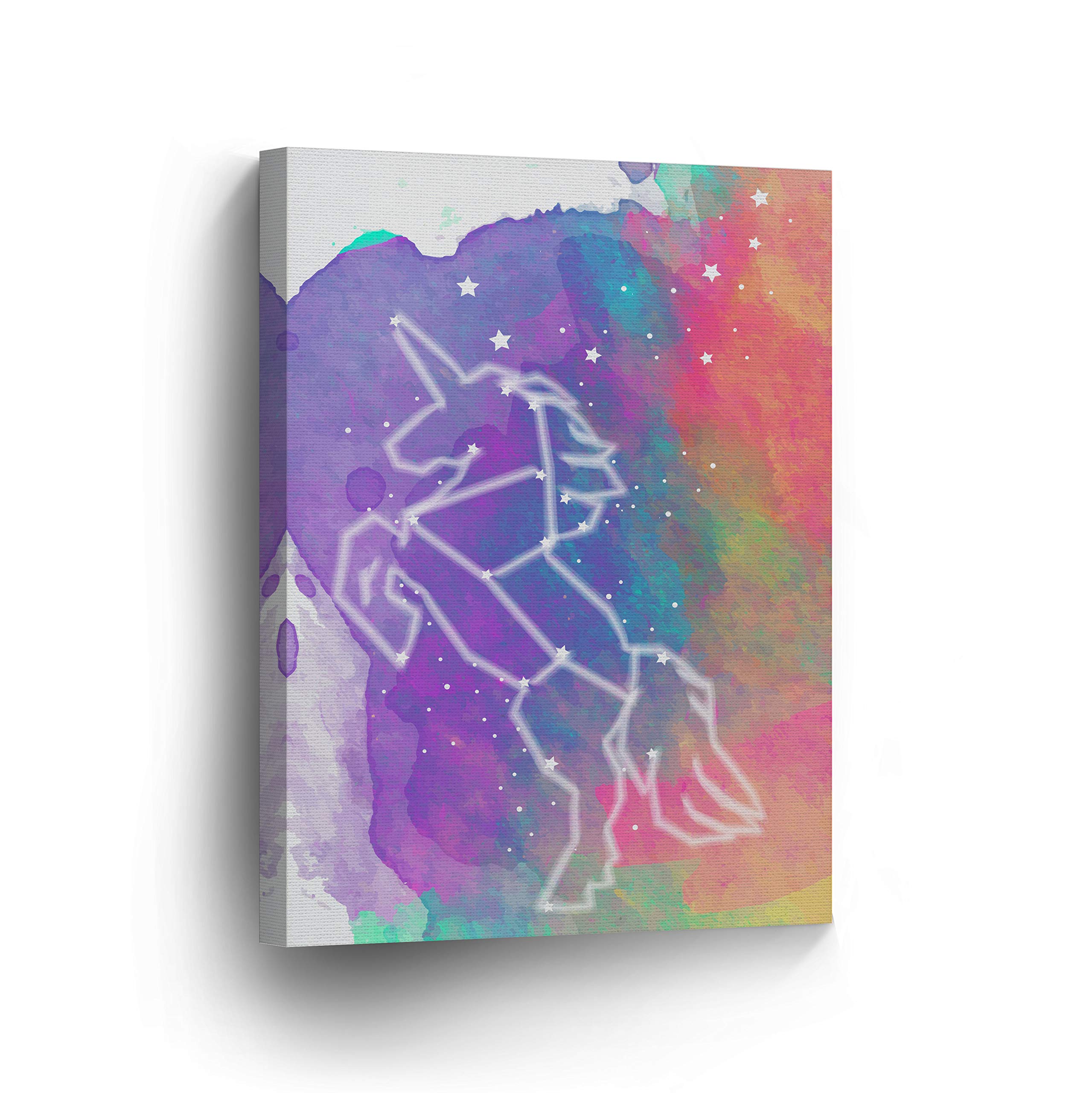 Stars & Unicorn Watercolor Canvas Wall Art Print - Ready to Hang Nursery Decor, Kids Room Decor, Baby Room Decor - Made in USA 28x19 - Perfect for Birthday Gifts, Baby Showers & Children's Bedroom Decoration