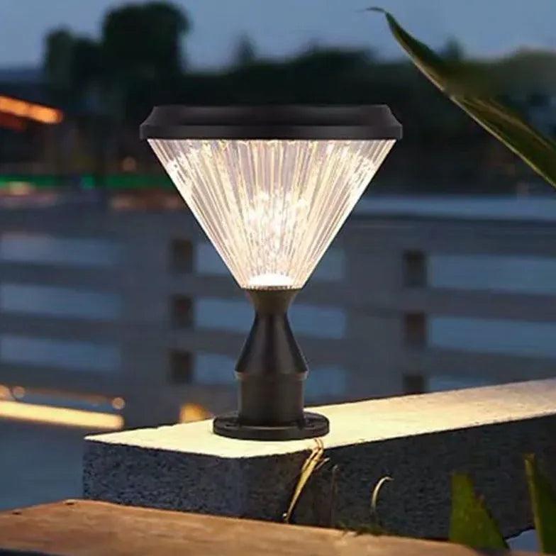 Solar Powered Cone Top Outdoor Pillar Lights - Waterproof Garden Pathway Lighting for Driveway, Walkway, and Landscape Decoration