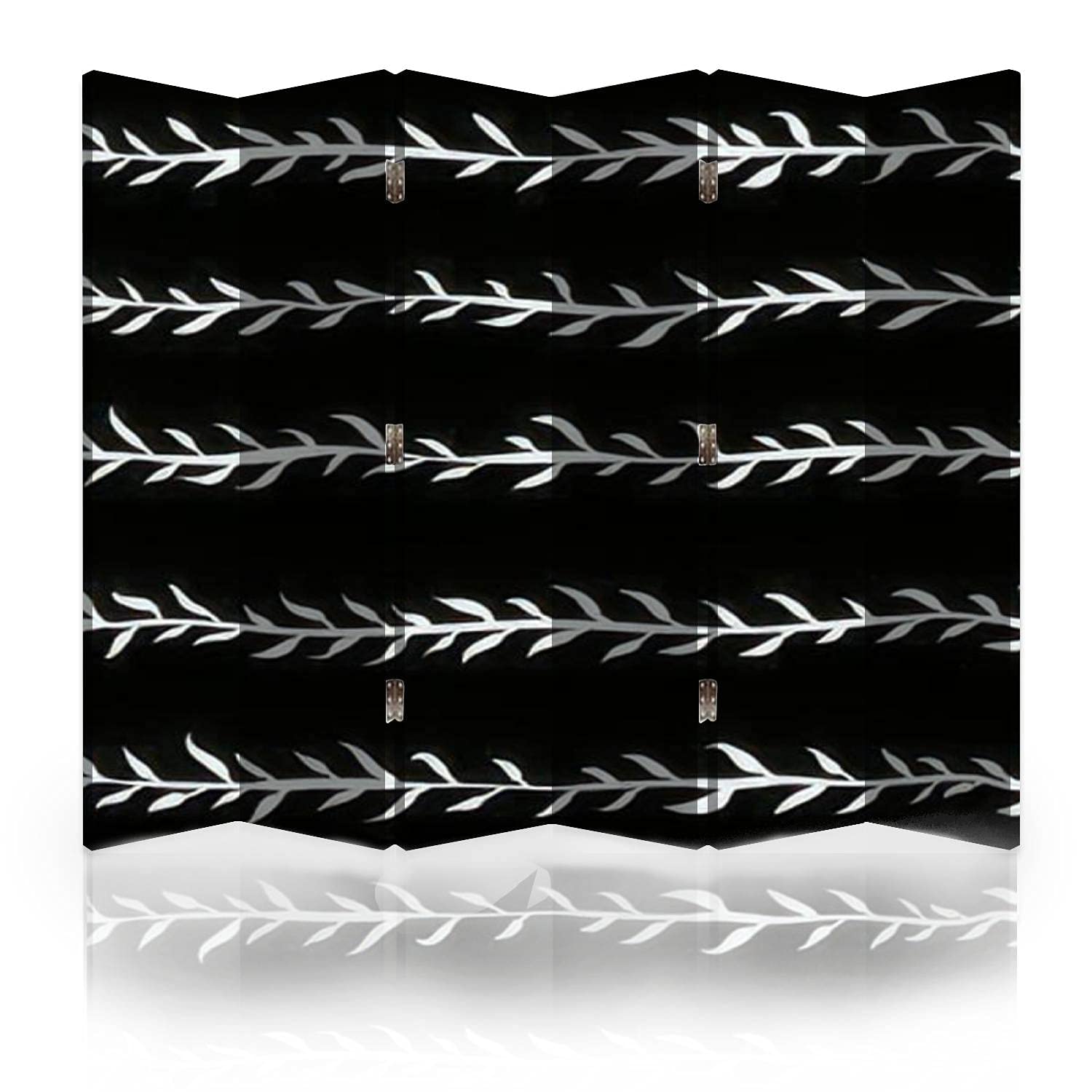 6-Panel Black & White Small Leaves Pattern Canvas Room Divider Screen - Foldable Privacy Partition Wall Separator for Bedroom, Office & Studio | Home Decor & Space Division Solution