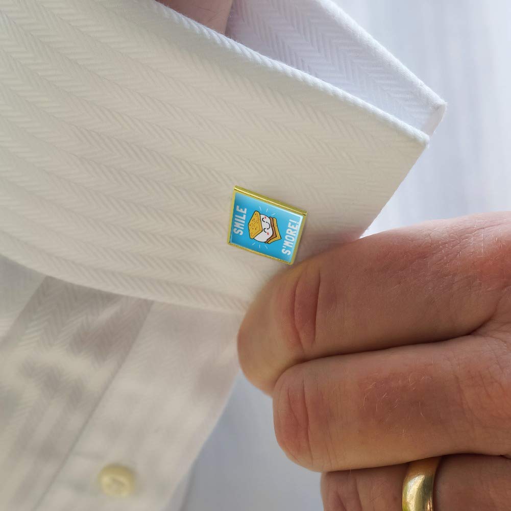 Smile S'More Funny Humor Square Cufflinks Set - Silver or Gold Plated - Perfect for Weddings, Parties & Formal Events