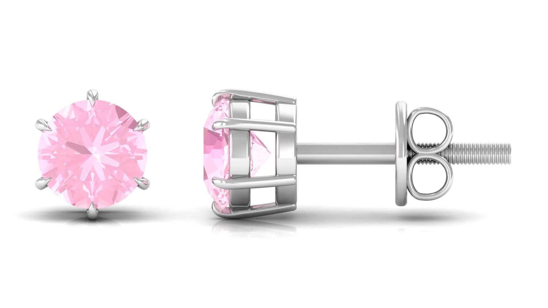 1/2 CT Rose Quartz Stud Earrings for Women - 4.5mm Solitaire 14K Solid Gold 6-Prong Set Pink Gemstone Jewelry - Perfect for Valentine's Day, Anniversary & Everyday Elegance