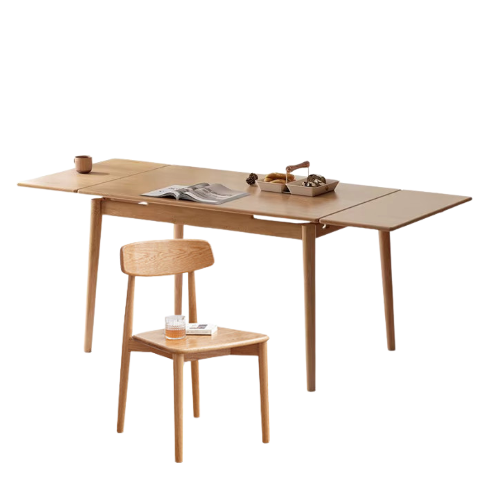 49.2-76.8x31.5x29.9 inch / 125-195x80x76 сm / Natural Wood Color / Telescopic dining table + 4 chairs
