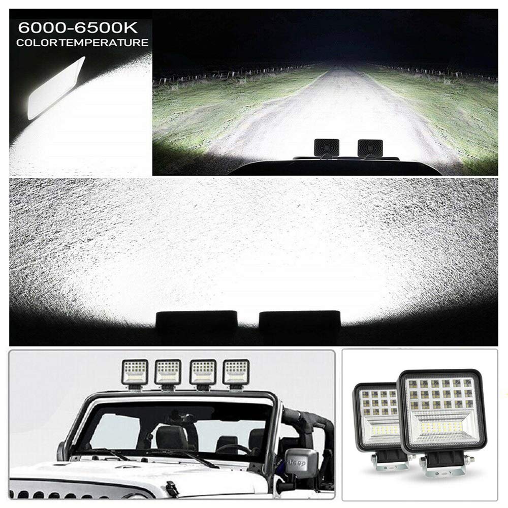 126W 4 Inch LED Light Pods - 12V/24V Square Off Road Work Lights for Truck, SUV, ATV, UTV, Boat - Spot/Flood Beam Fog & Driving Lights (10 Pack) - Perfect for Night Off-Roading, Marine Navigation & Winter Snowblowing