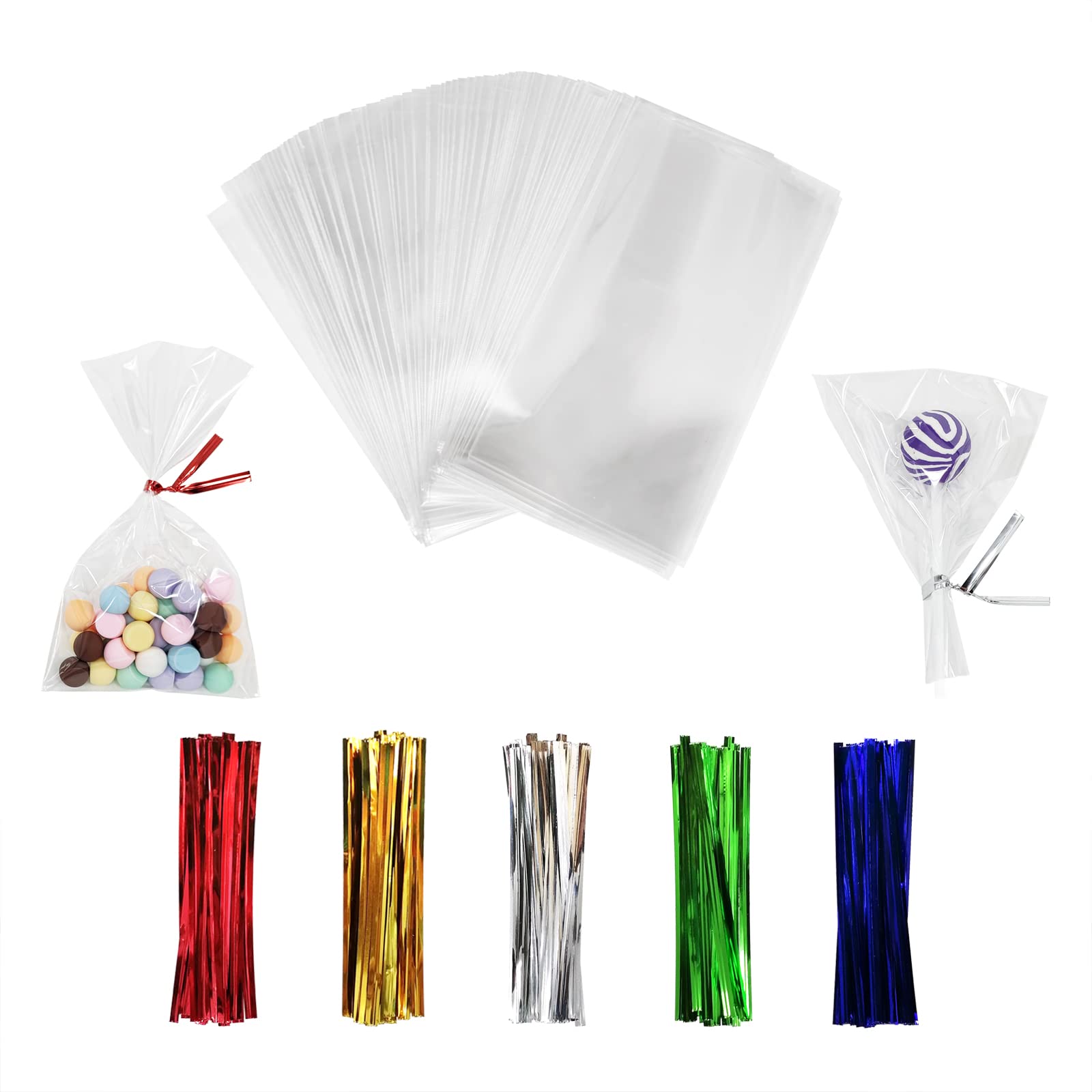 100PCS Clear Cellophane Bags 3x5 Inches with 4